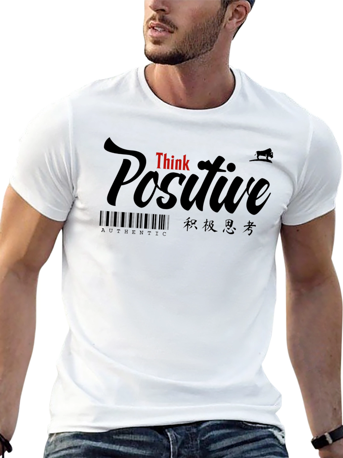 Think Positive Graphic Black T-Shirt
