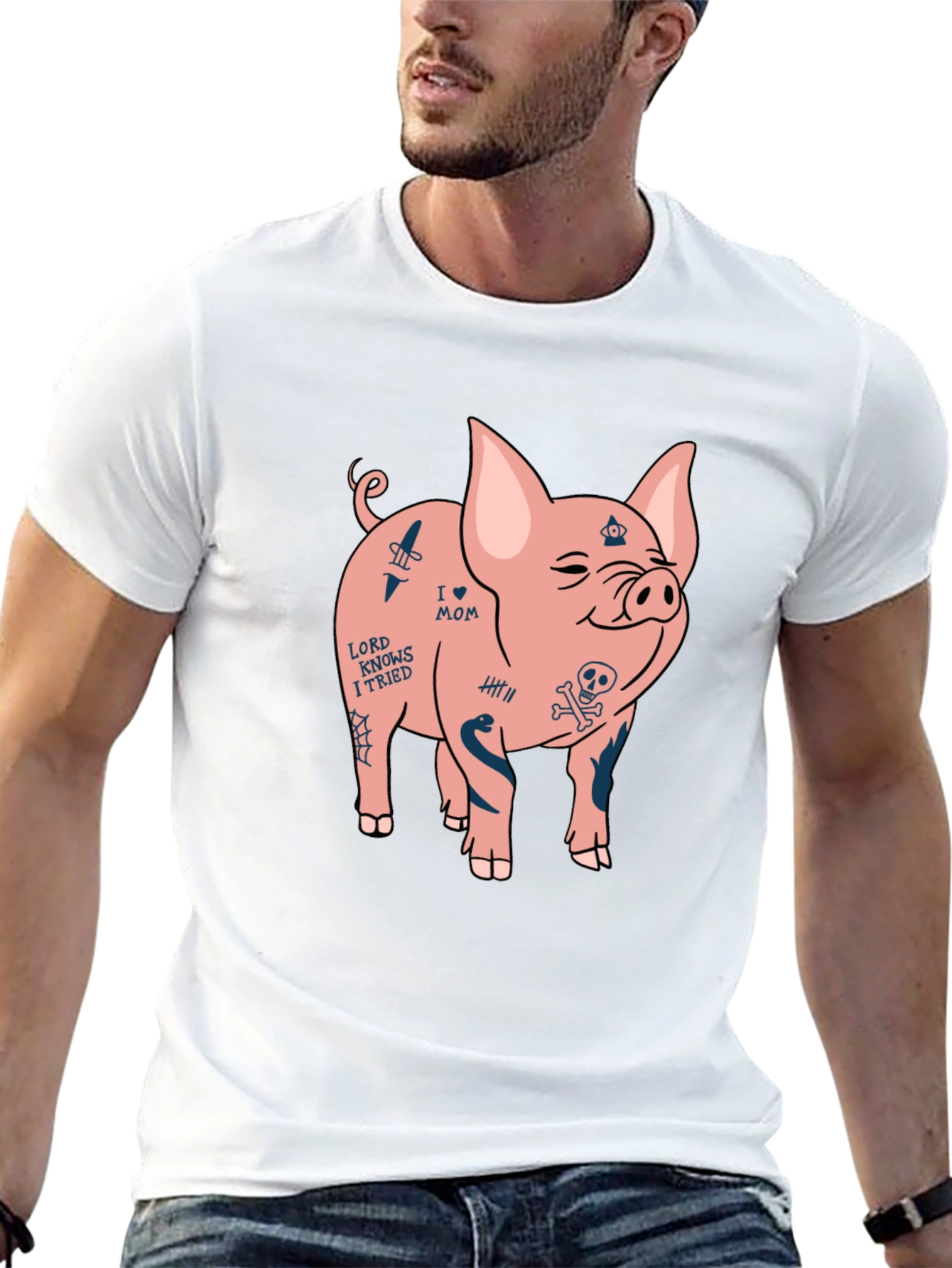Tattooed Pig Graphic Tee - Mens Black T-Shirt