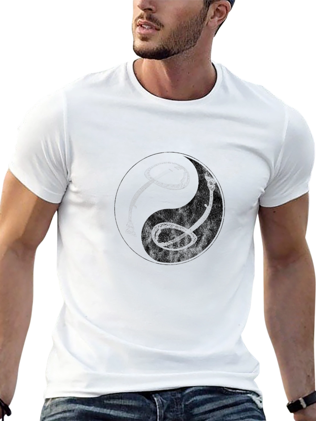 Yin Yang Snake Graphic Black T-Shirt