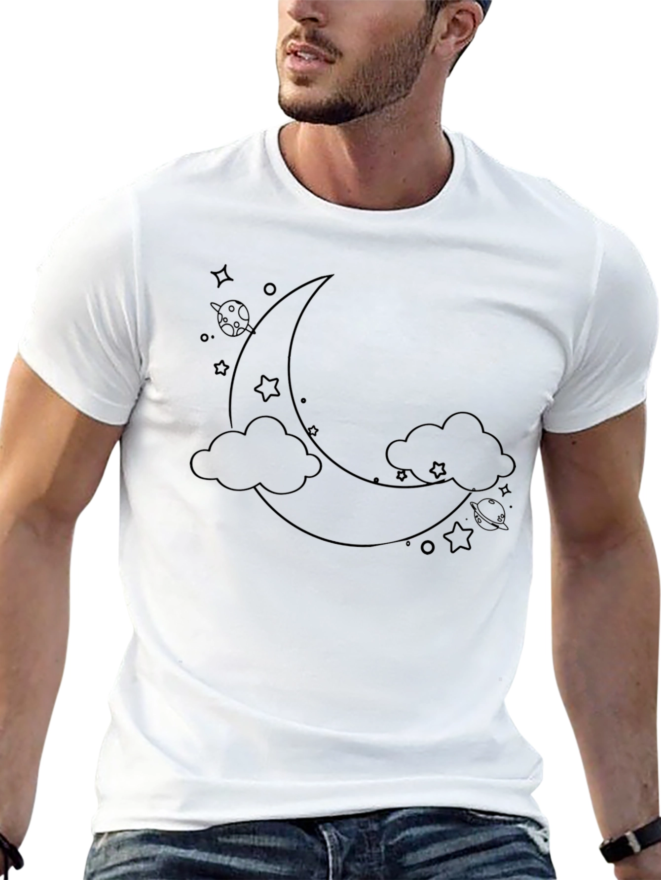 Dreamy Moon & Stars Graphic Tee - Black