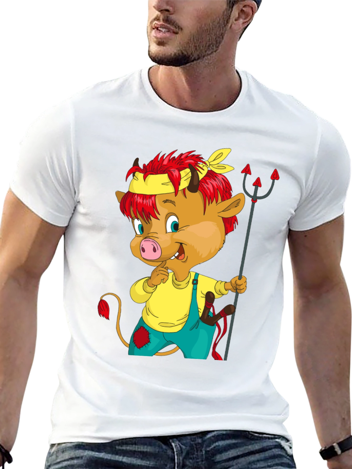 Cartoon Devil Calf T-Shirt - Black