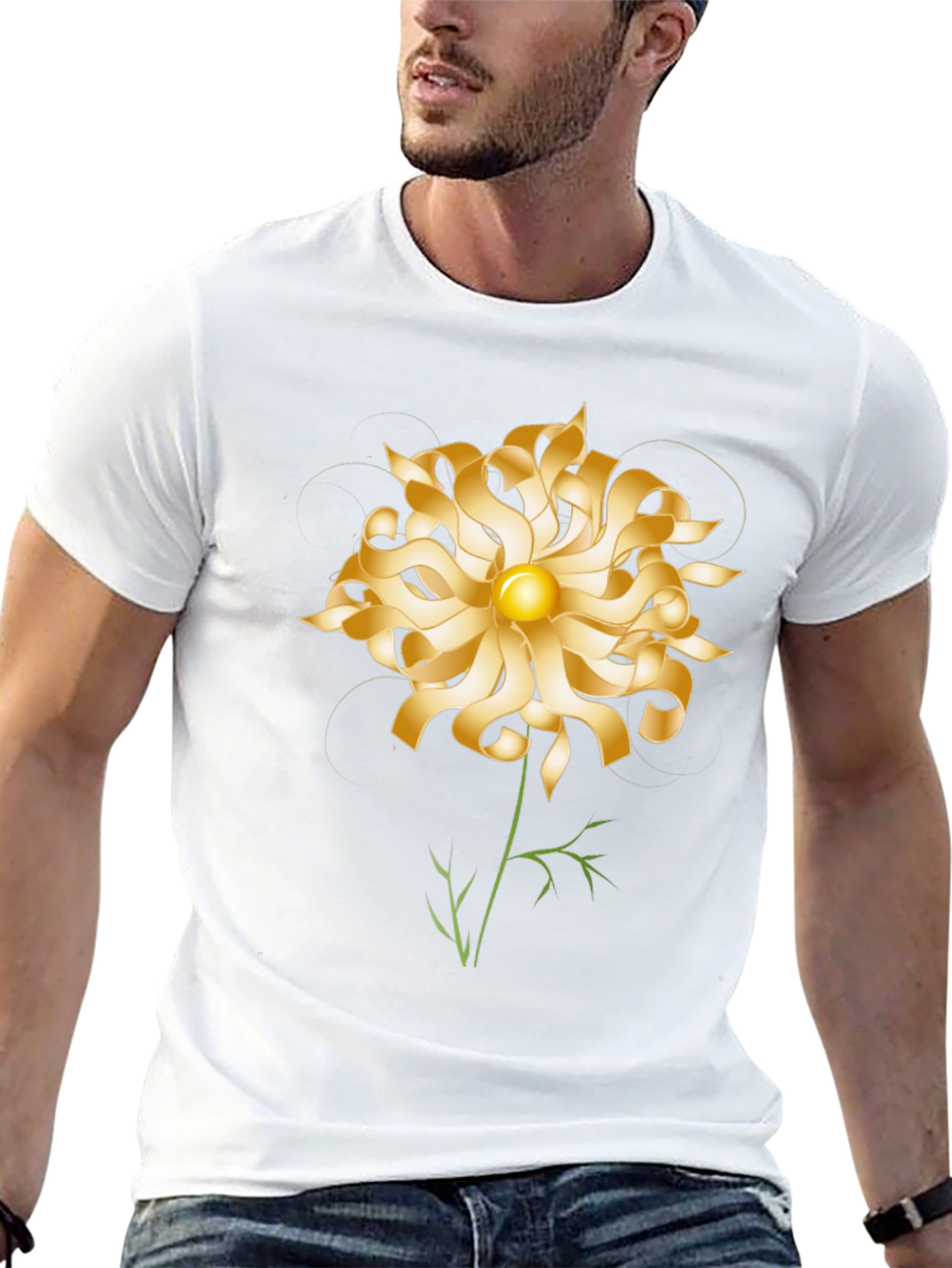 Gold Flower Graphic Black T-Shirt