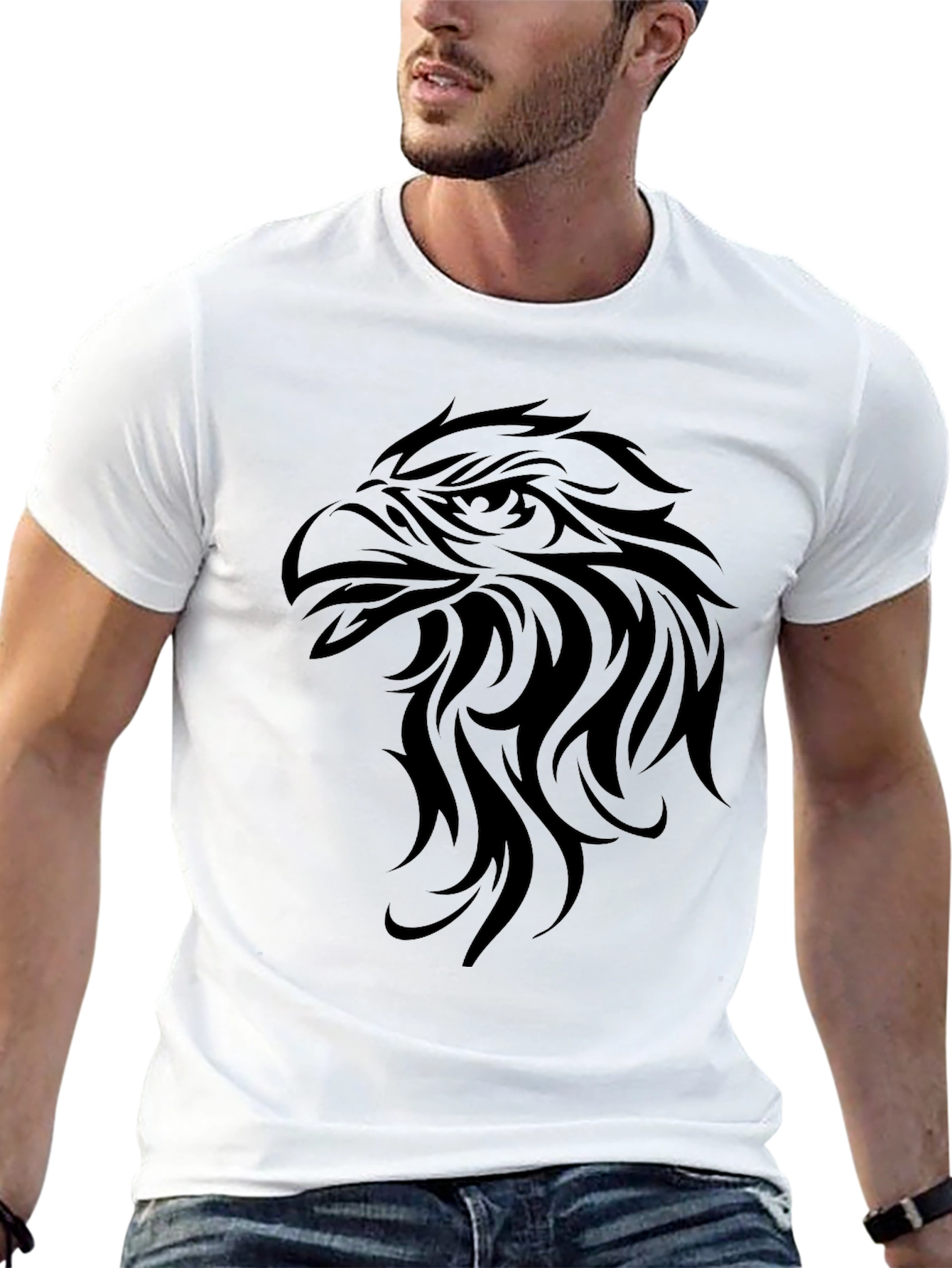 Mens Black T-Shirt with Eagle Design