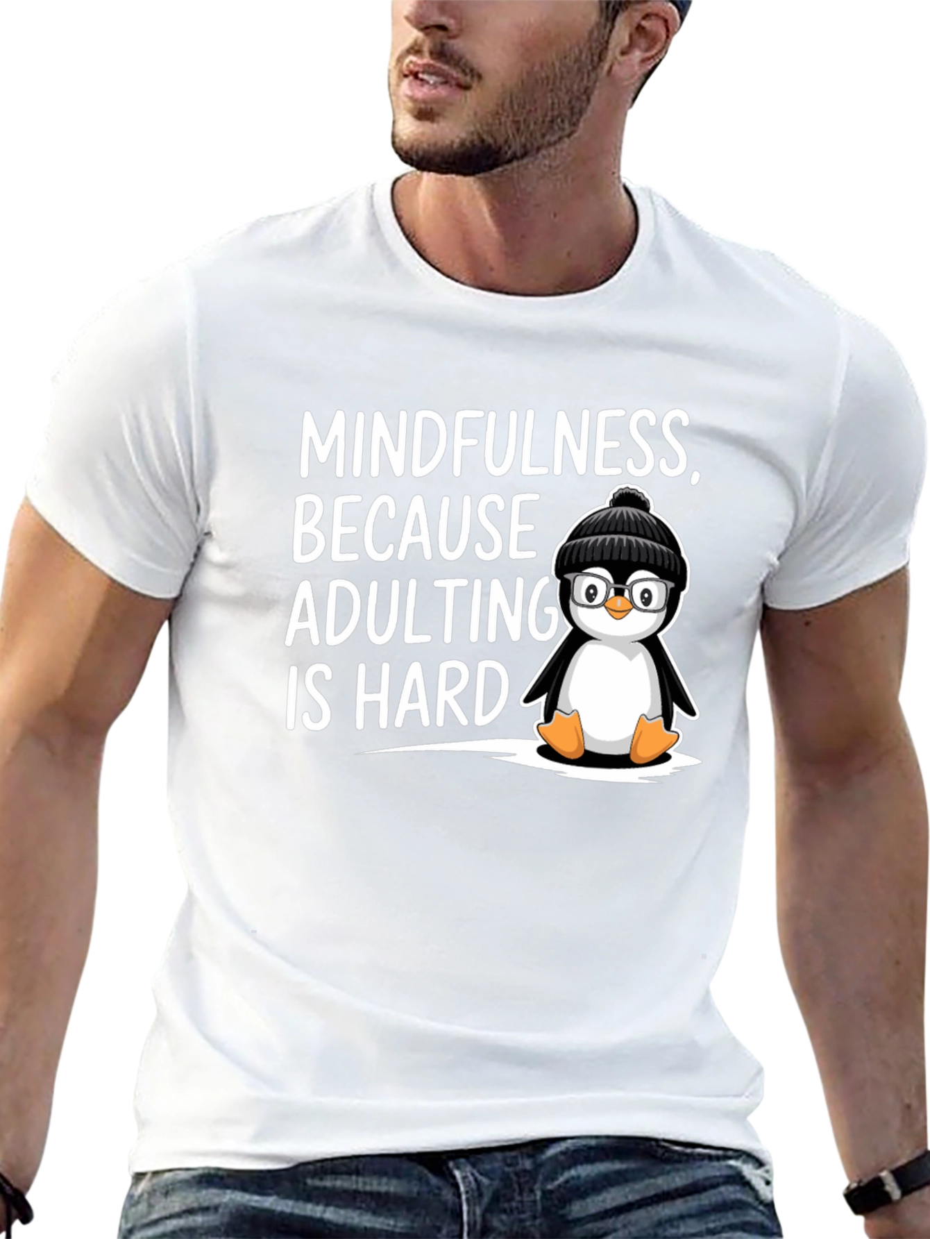 Mindfulness Penguin T-Shirt Adulting is Hard Humor Tee