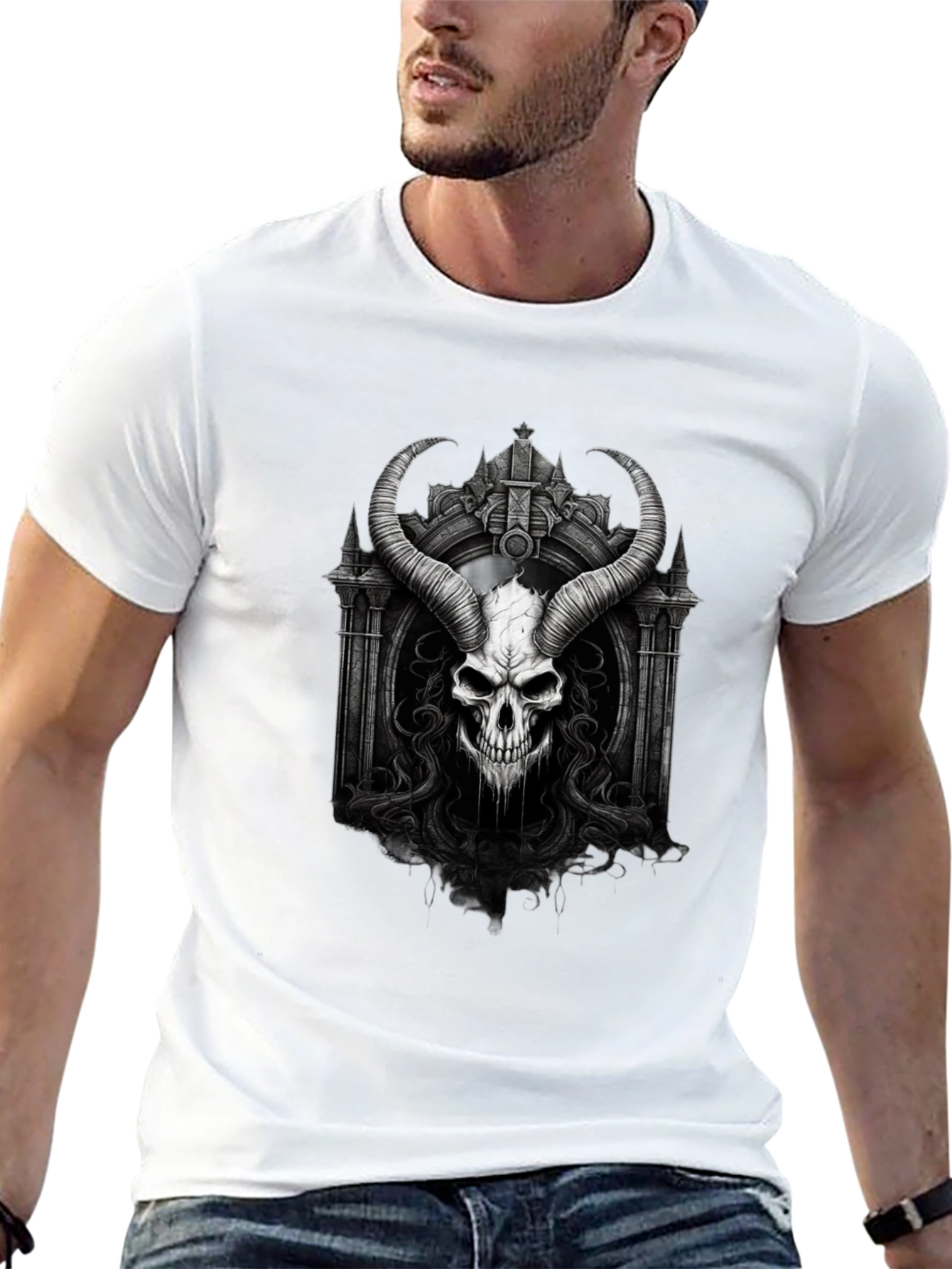 Skull and Horns Graphic Black Tee