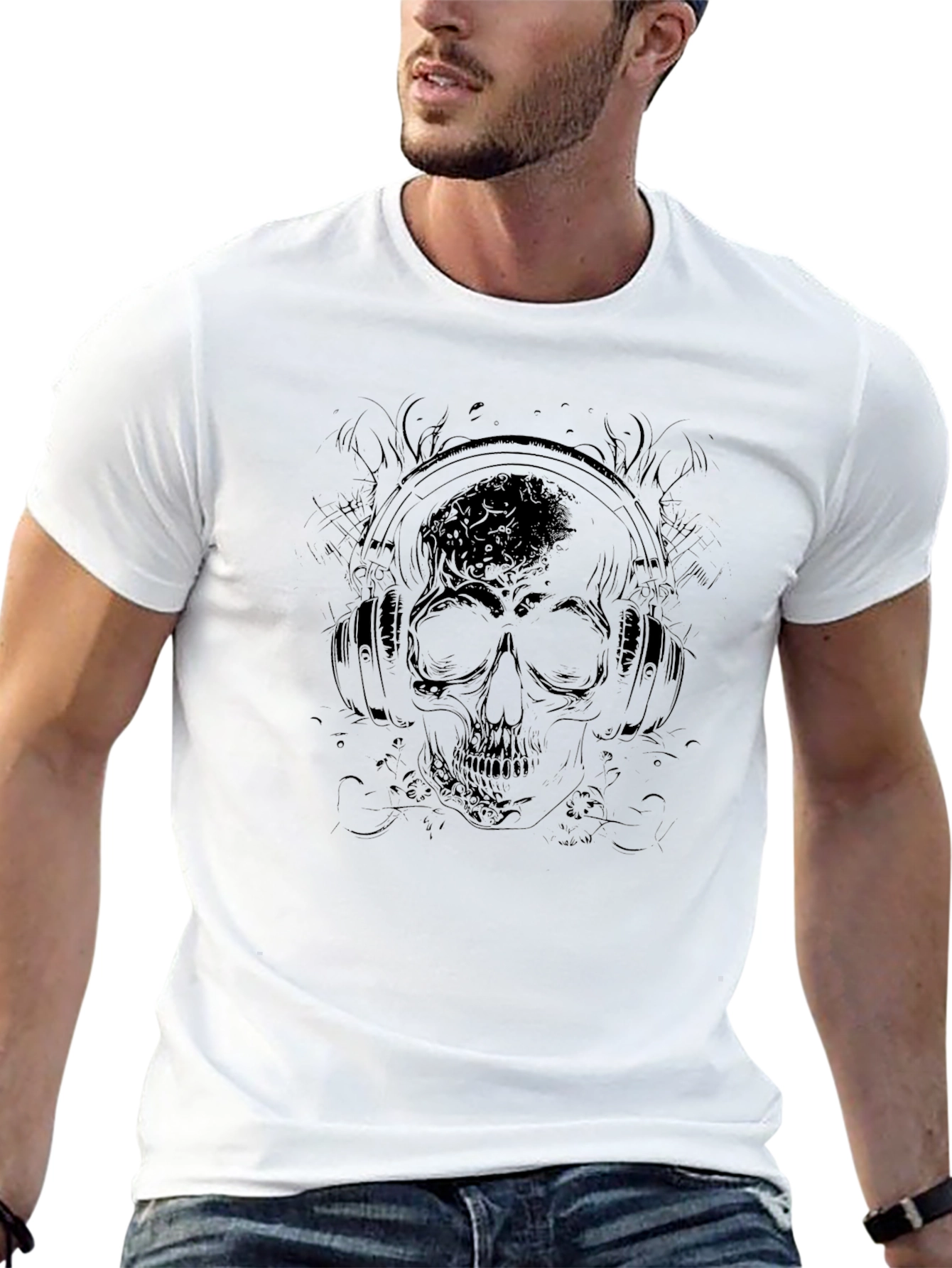 Skull & Headphones Graphic Tee - Mens Black T-Shirt