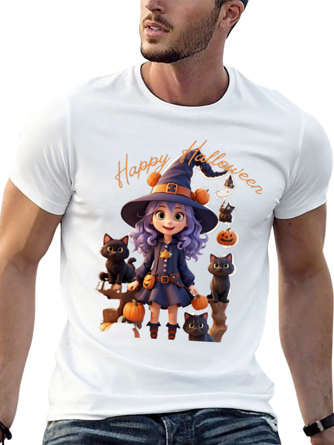 Halloween Witch T-Shirt - Cute Cat Design