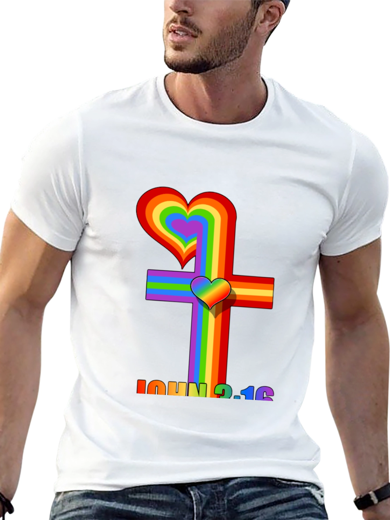 Rainbow Heart Cross Graphic Tee - John 3:16