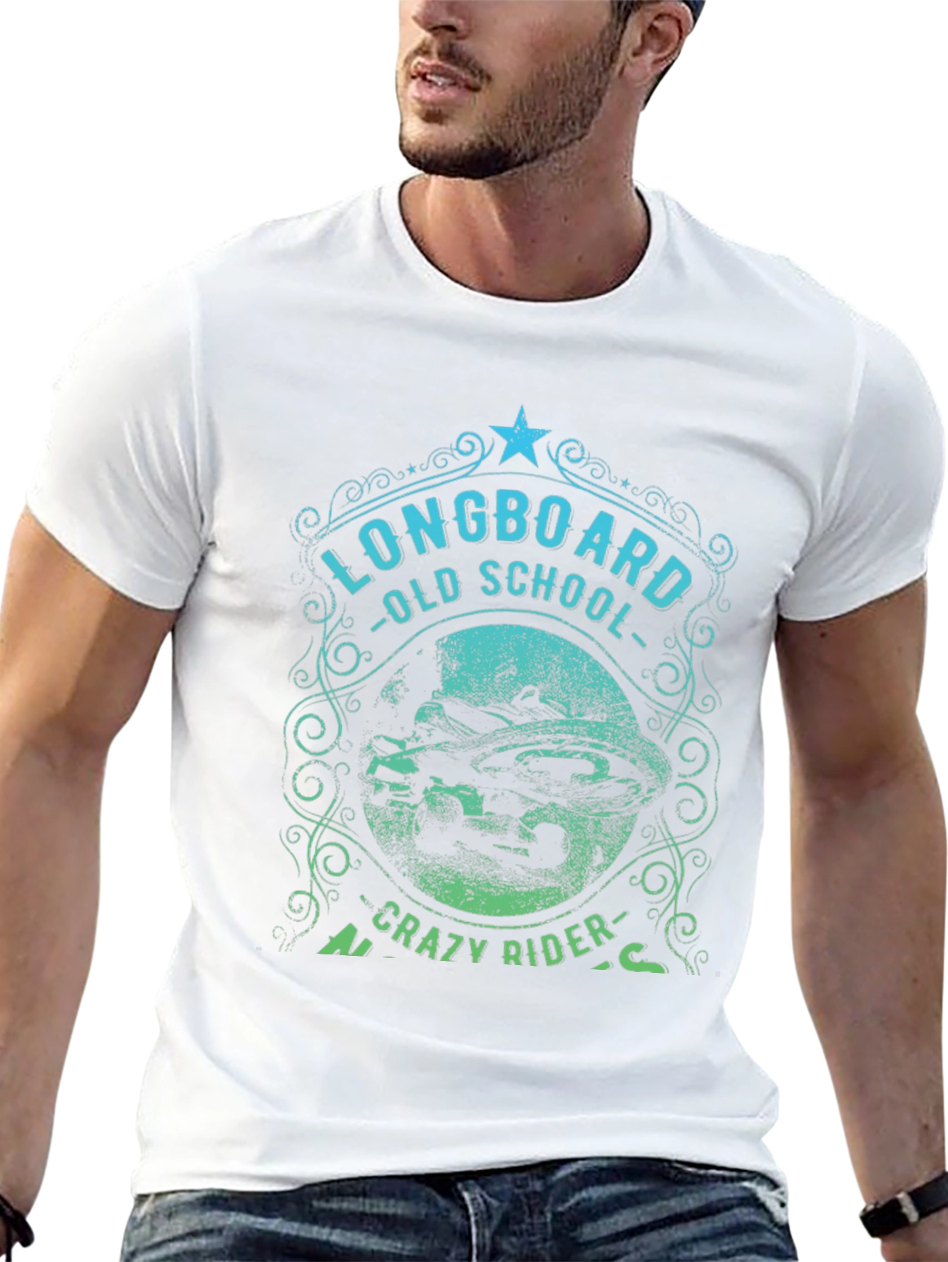 Longboard Old School Crazy Rider Graphic T-Shirt