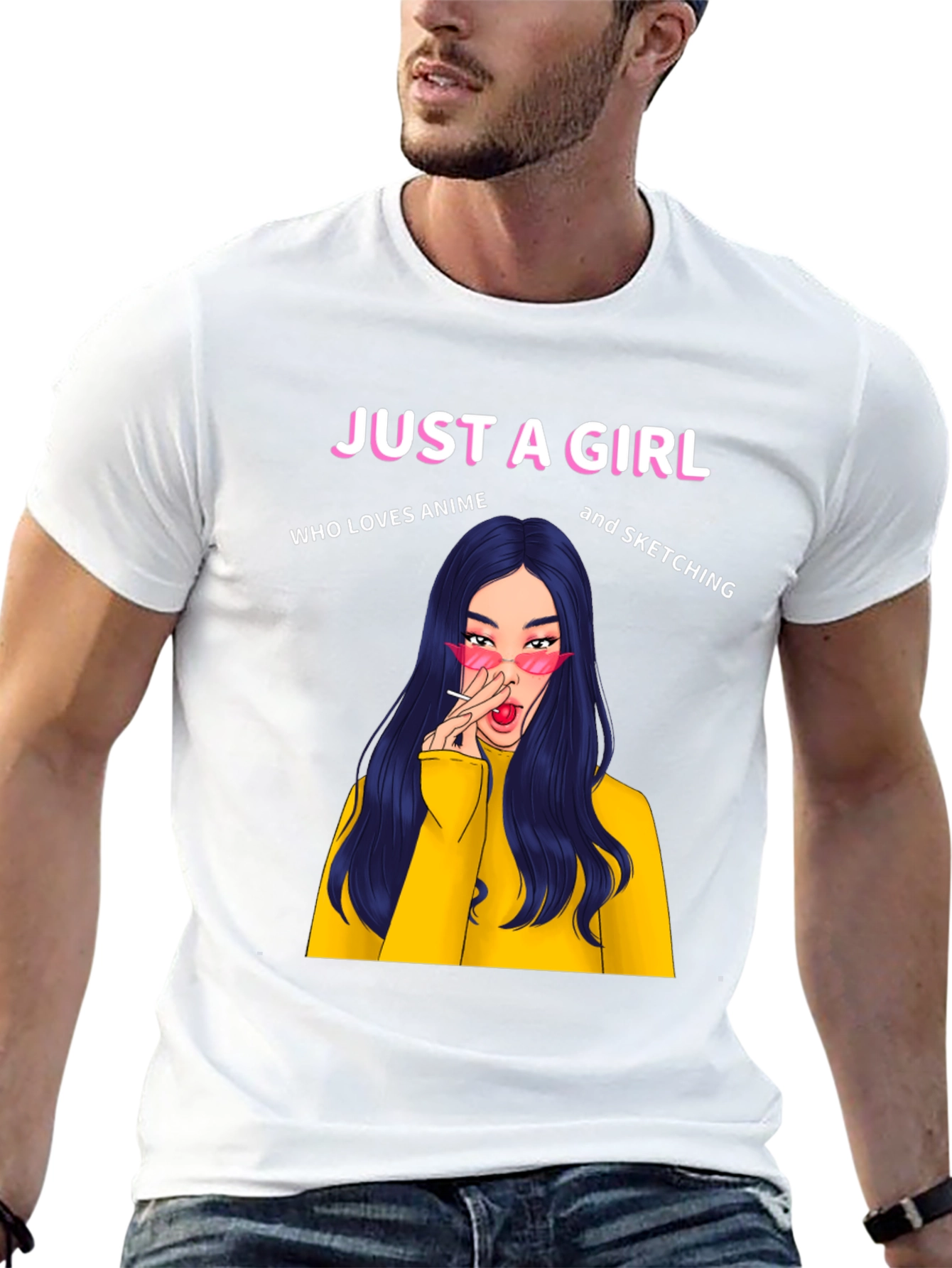 Just A Girl Anime Sketching Black T-Shirt