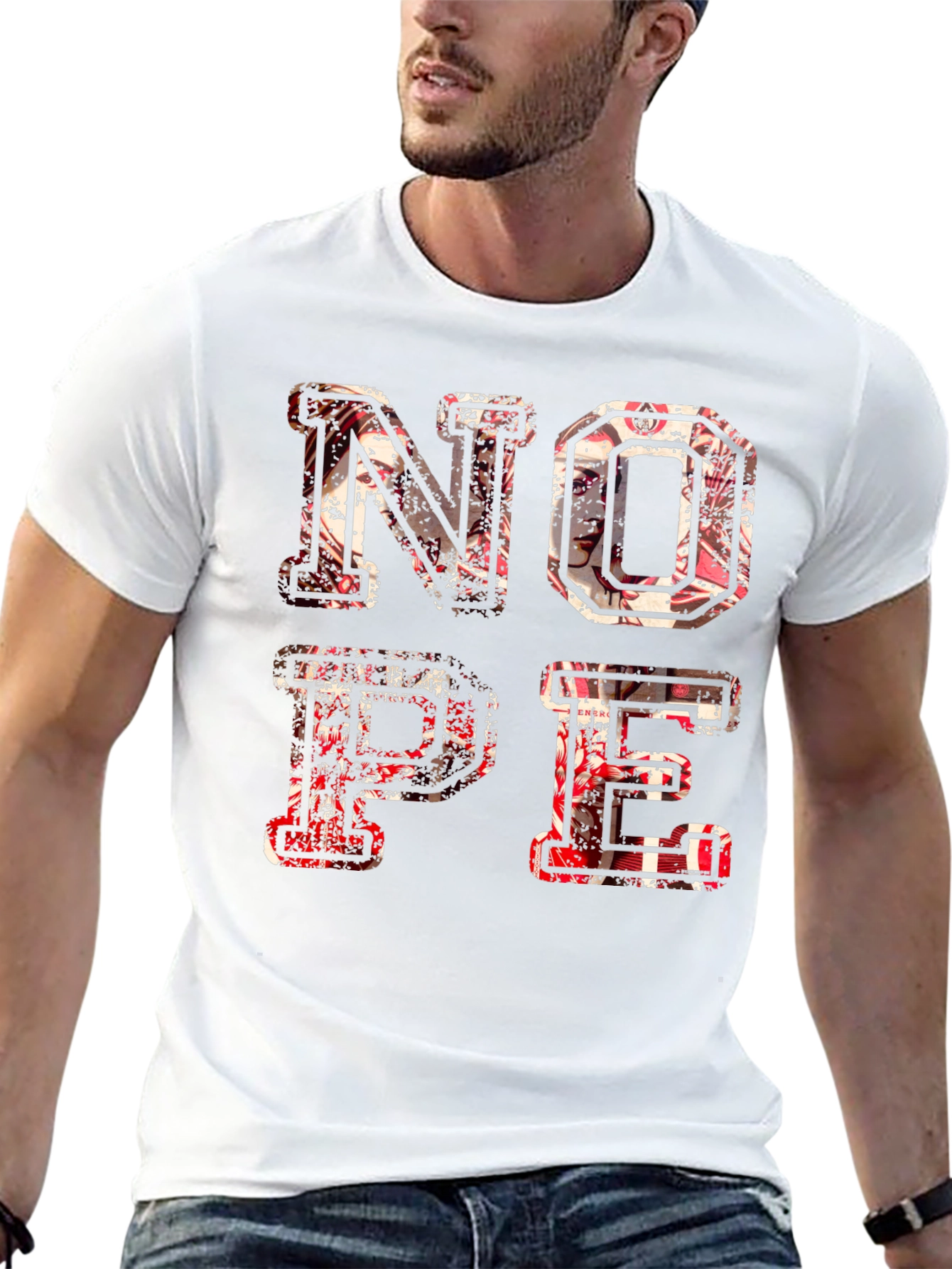 Distressed Nope Graphic Black T-Shirt