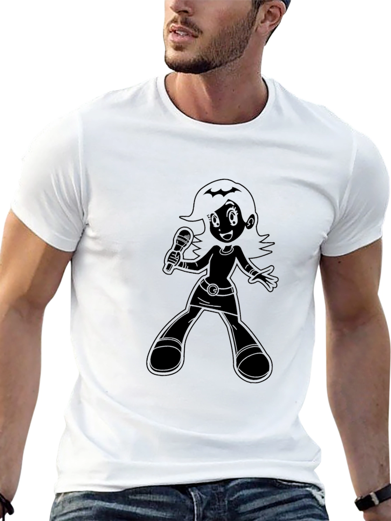 Cartoon Singer Graphic Black T-Shirt