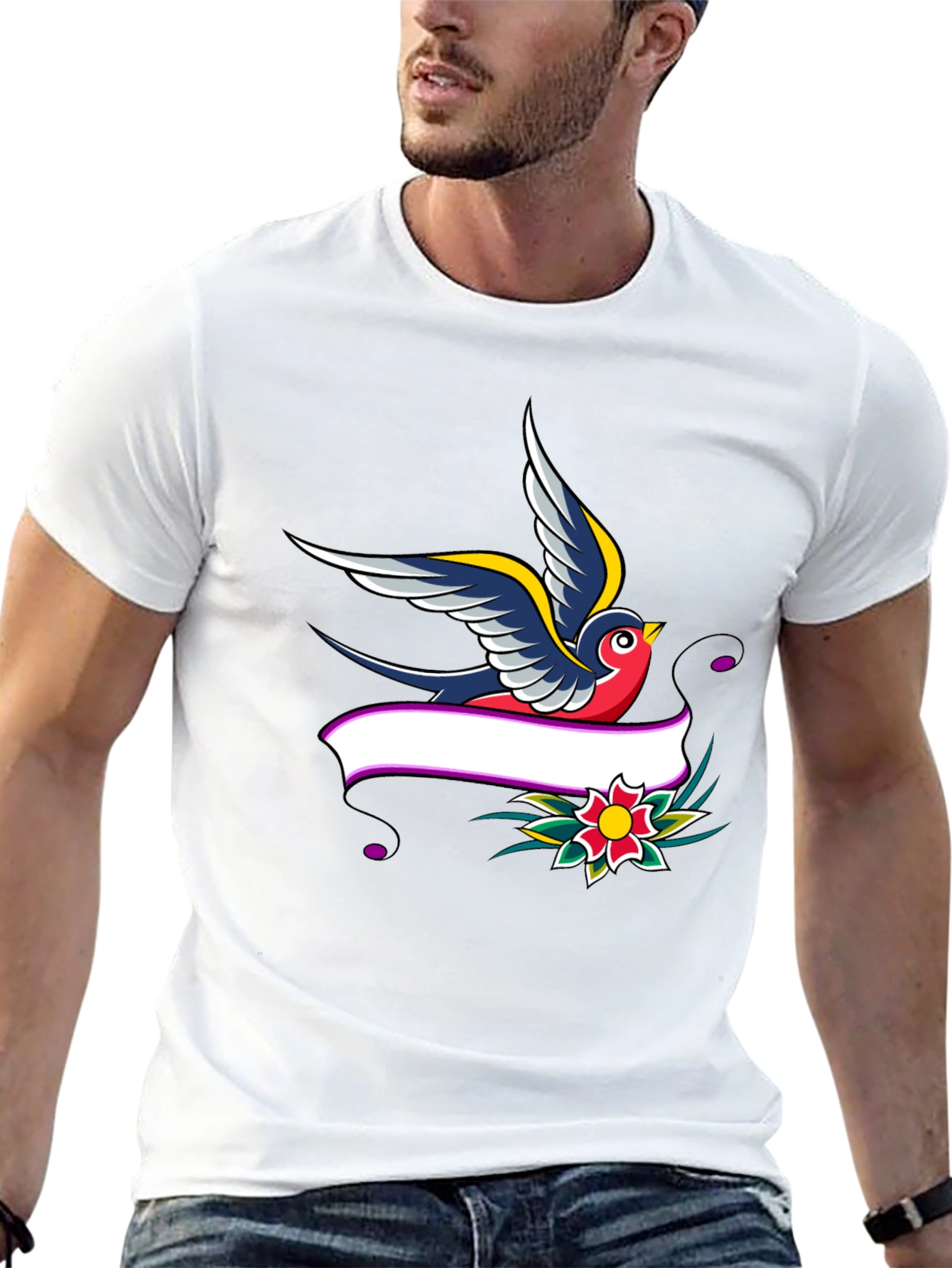 Swallow & Banner Graphic Print Black T-Shirt