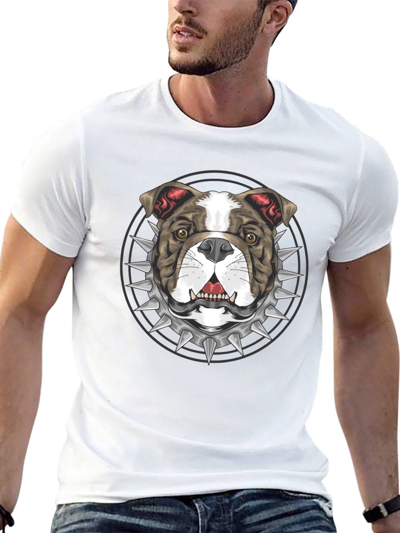 Bulldog Spike Collar Graphic Tee - Bold Streetwear Style