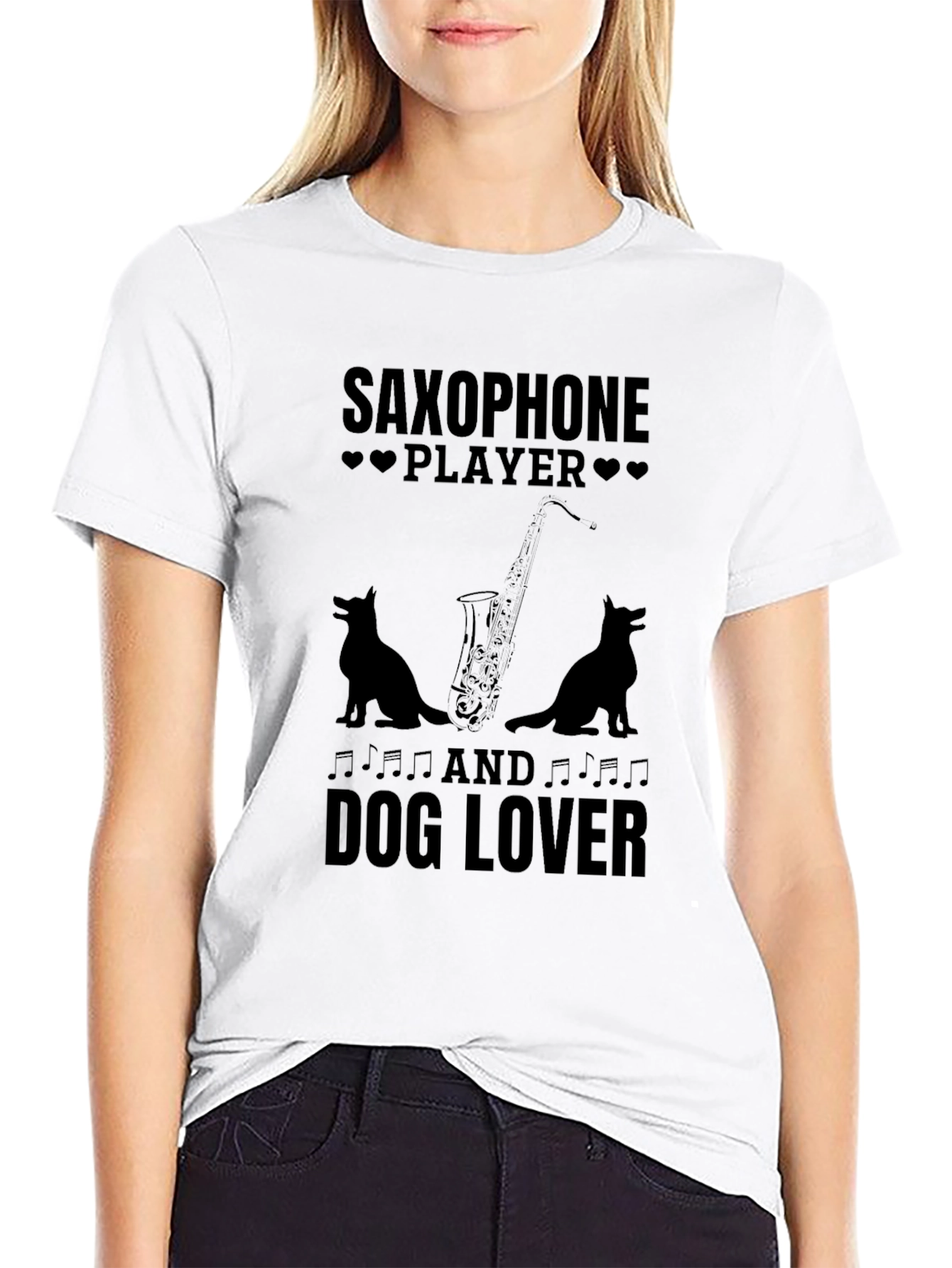 Saxophone Player & Dog Lover Black T-Shirt