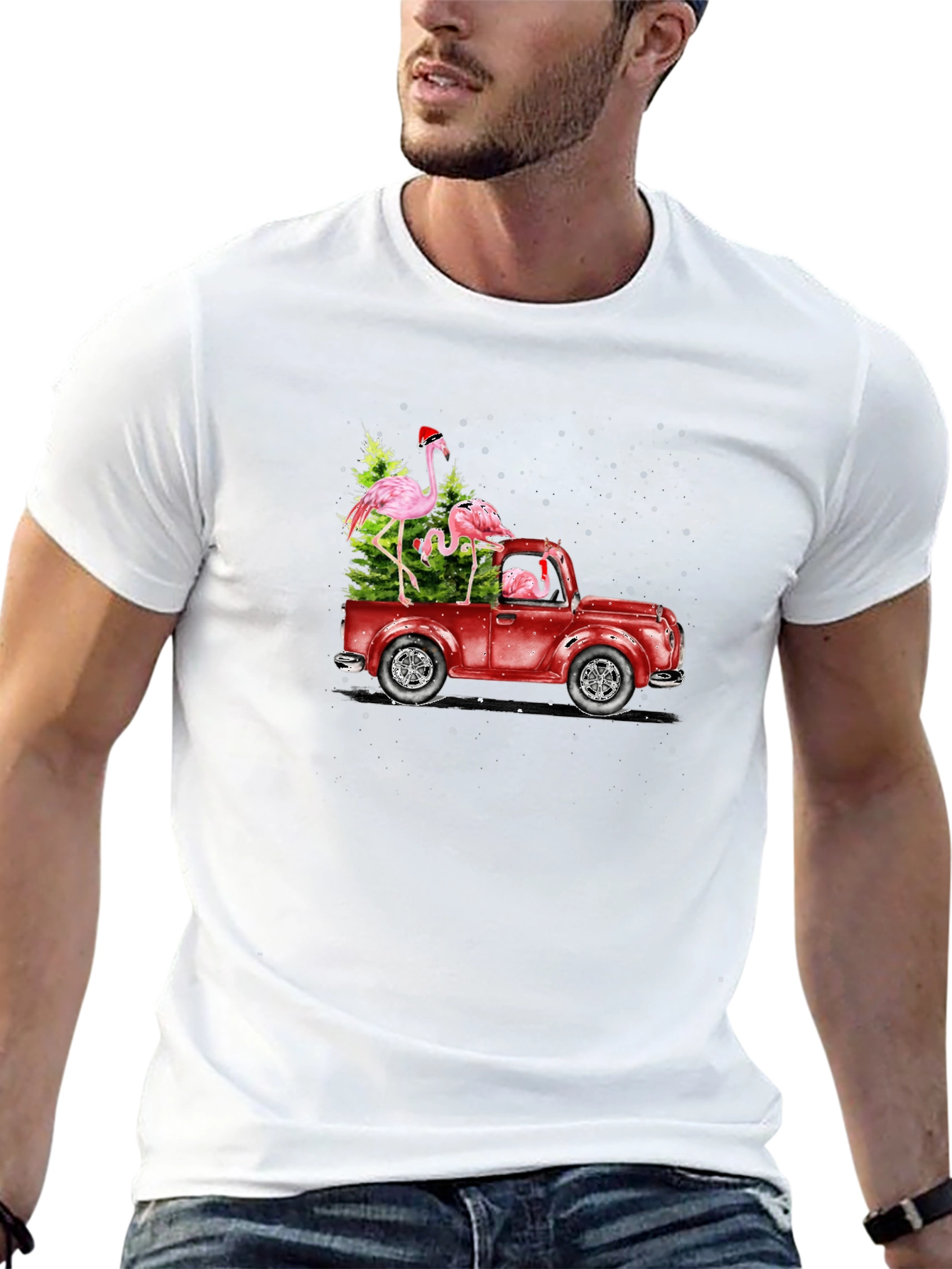 Flamingo Christmas Truck T-Shirt