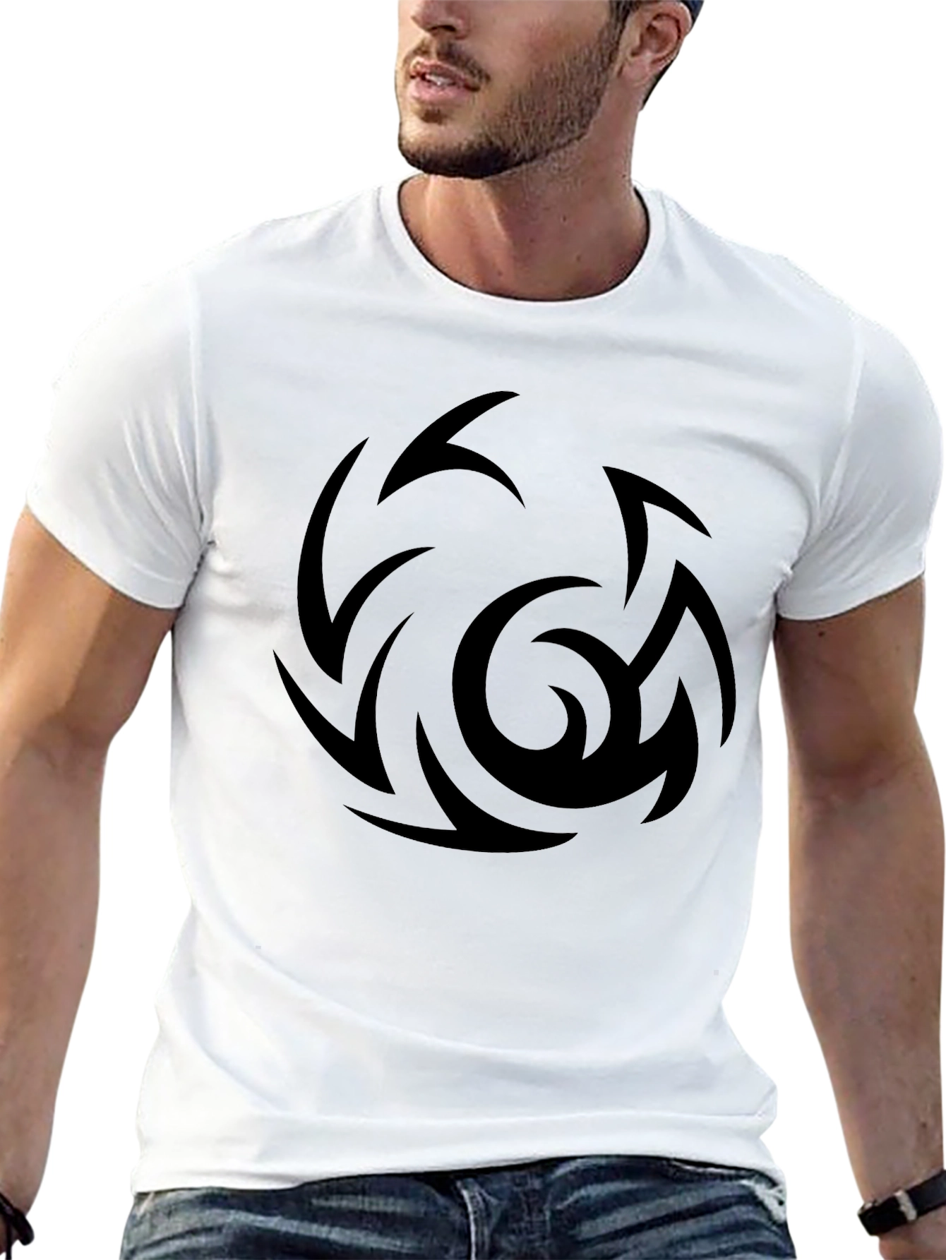 Mens Black Graphic Tee - Abstract Swirl Design