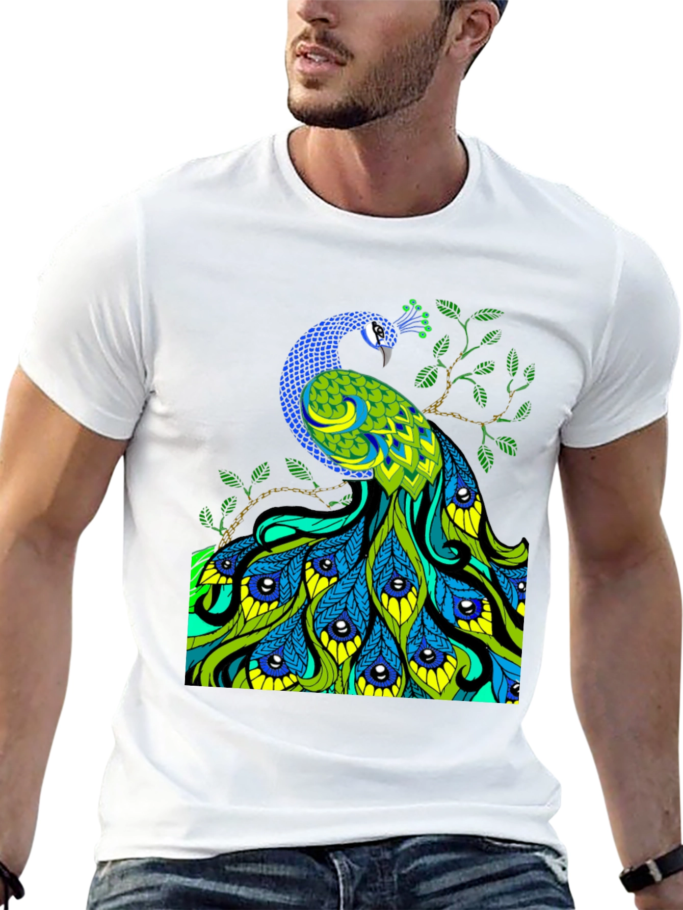 Peacock Graphic Print Black T-Shirt