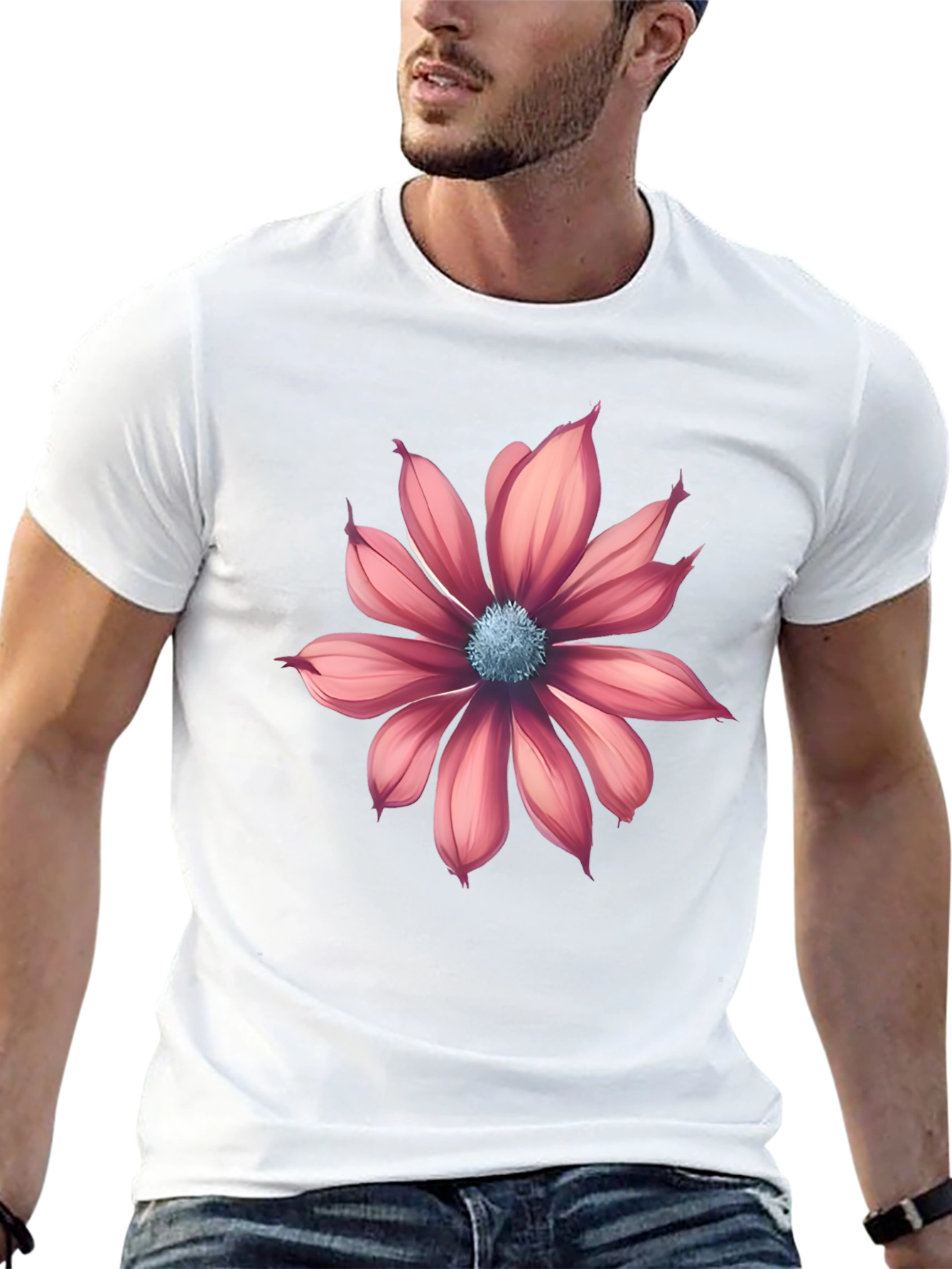 Black T-Shirt with Pink Flower Graphic