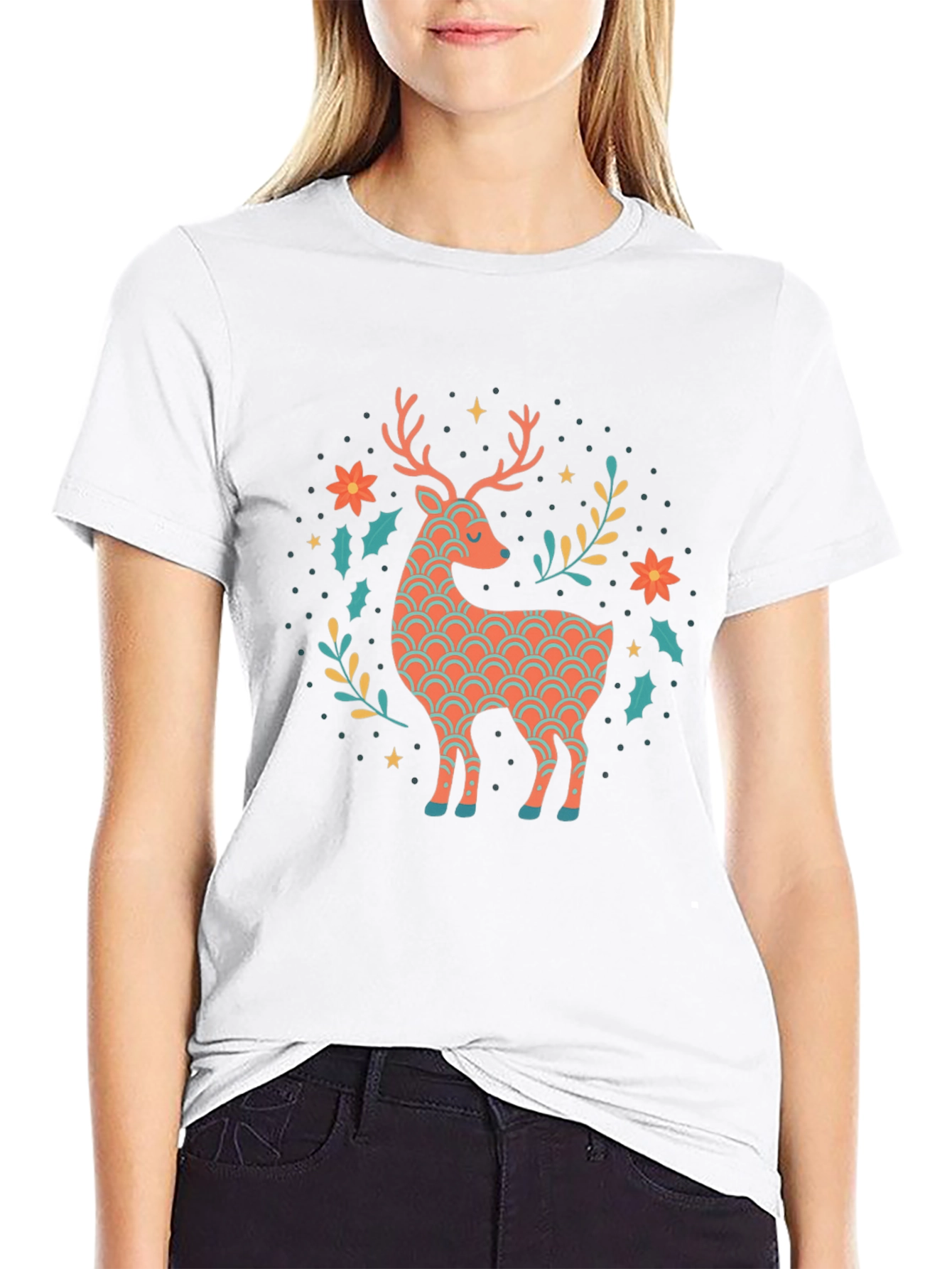 Festive Reindeer Graphic Tee - Black