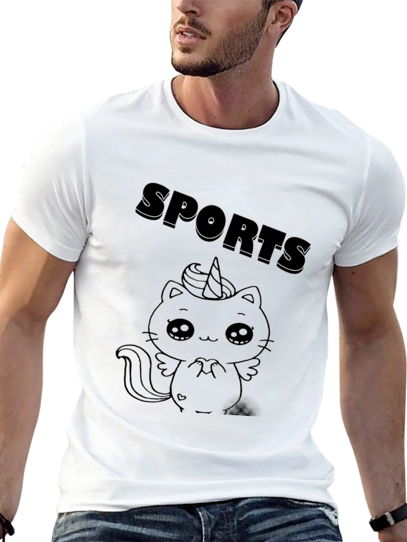 Sports Unicorn Cat Black T-Shirt