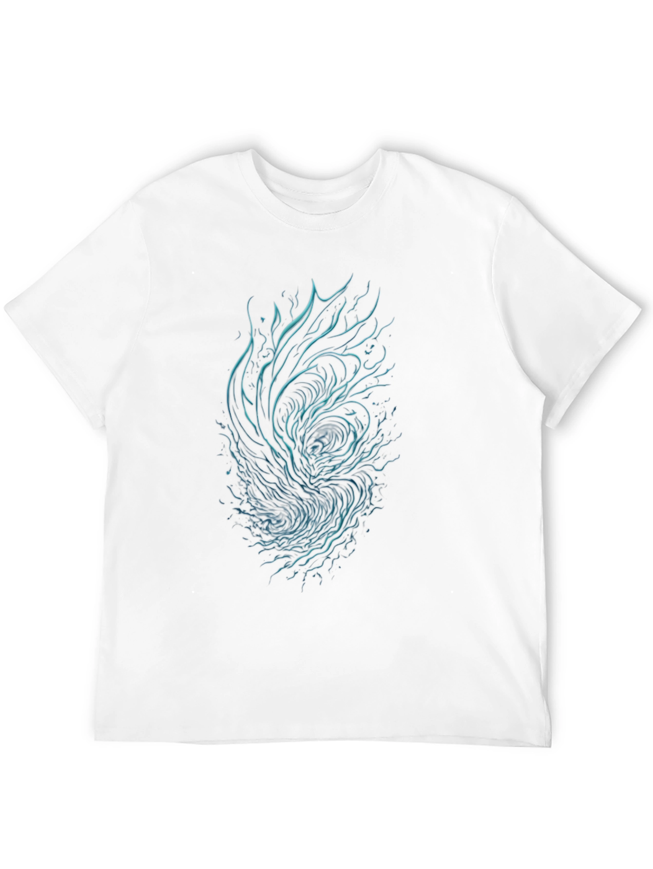 Abstract Teal Vortex Graphic Black T-Shirt