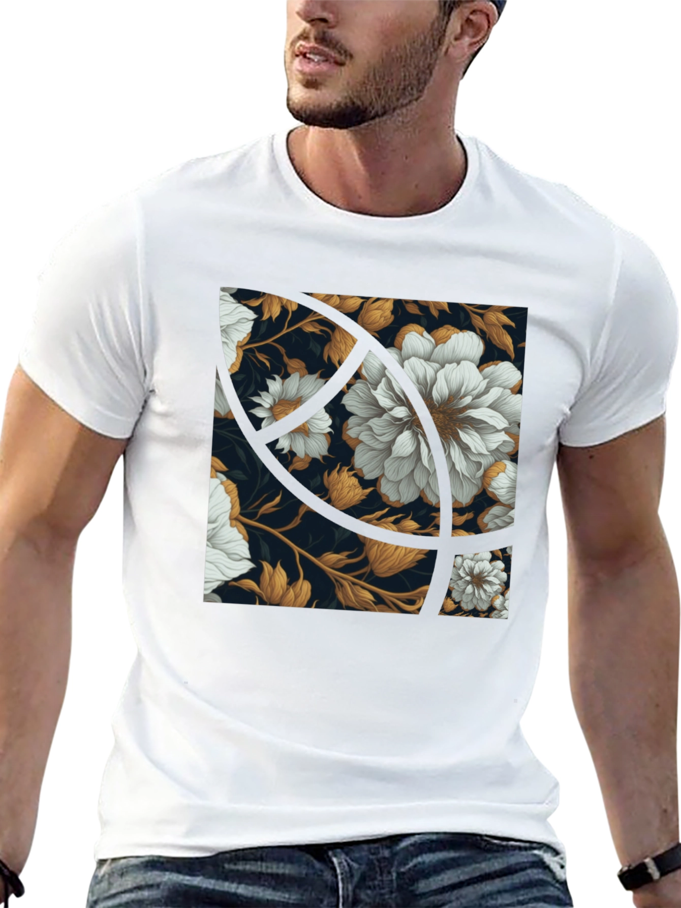 Floral Graphic Print Black Crew Neck Tee