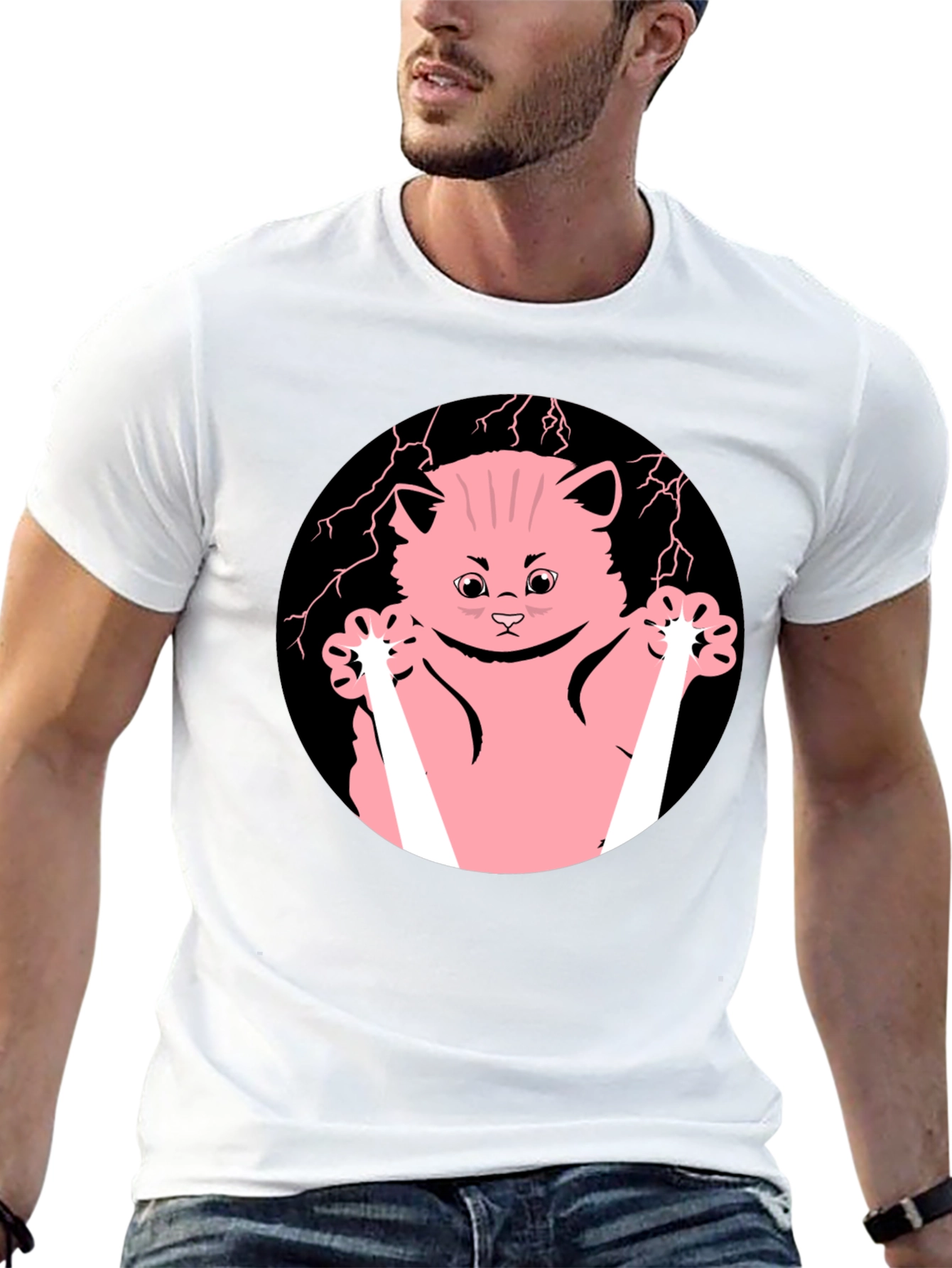 Cute Cartoon Cat T-Shirt - Black Cotton Tee