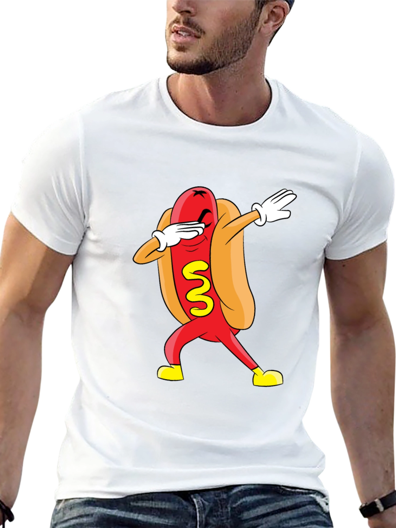Funny Dabbing Hot Dog Graphic T-Shirt - Black