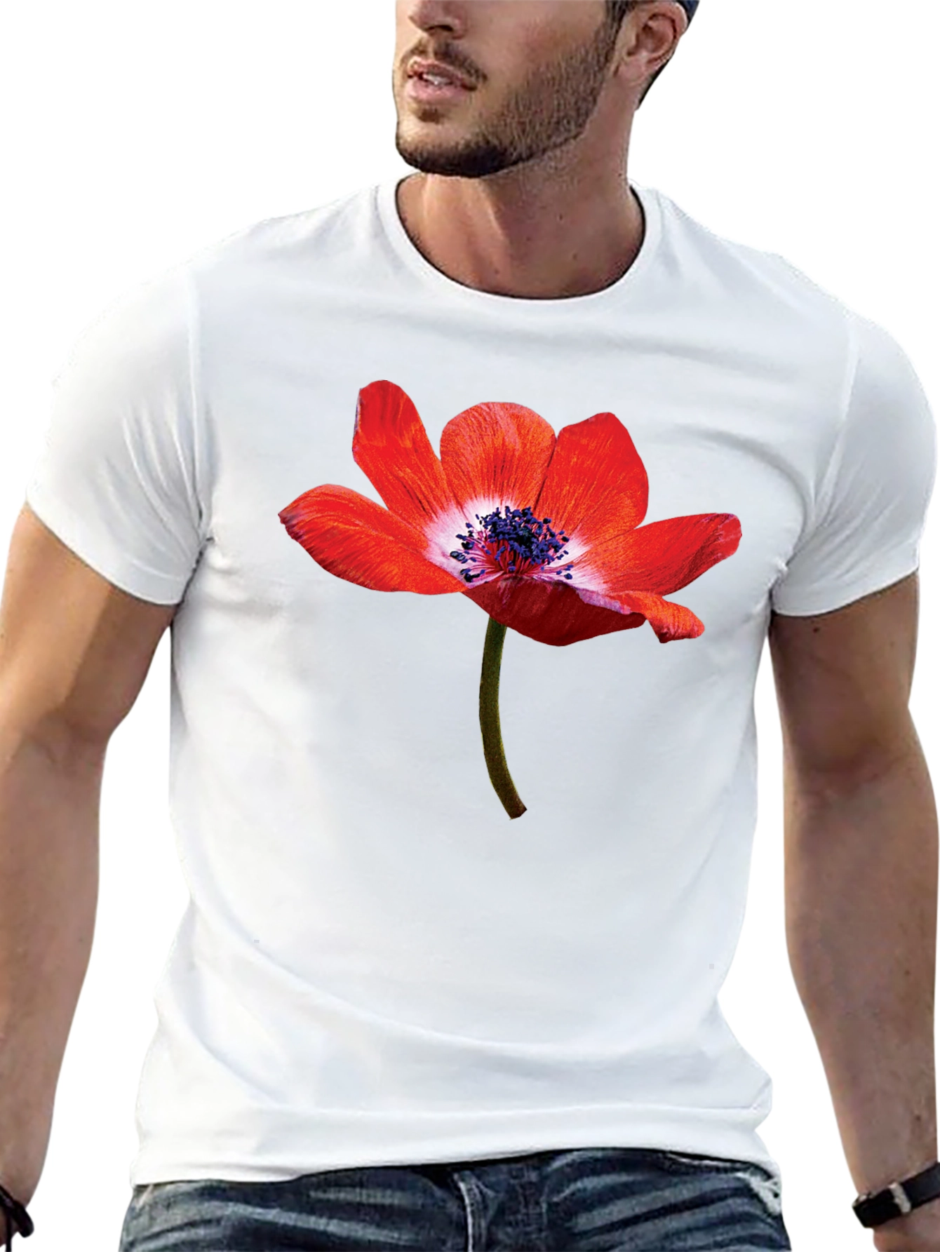Floral Graphic Print Black Crew Neck T-Shirt