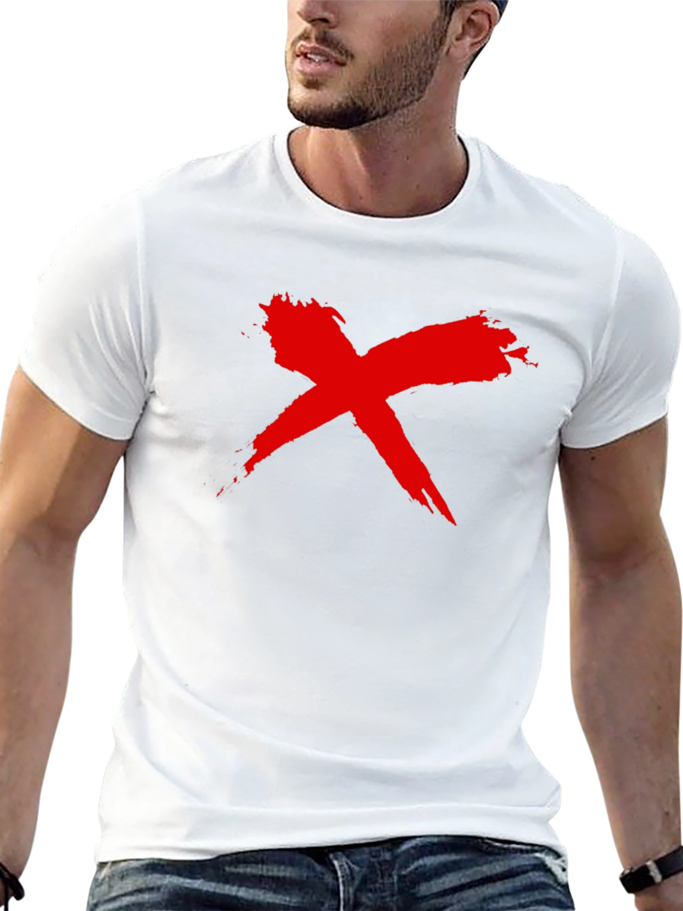 Bold Red X Graphic Black T-Shirt