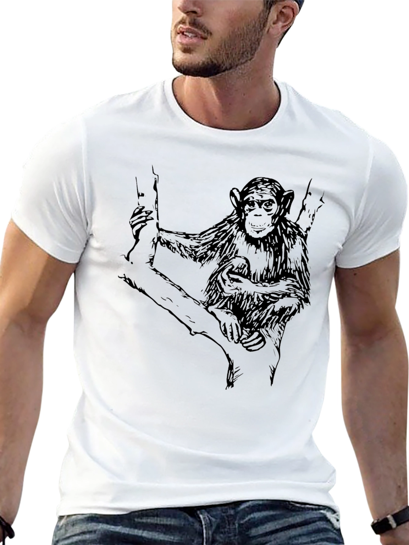 Chimpanzee Graphic Print Black T-Shirt