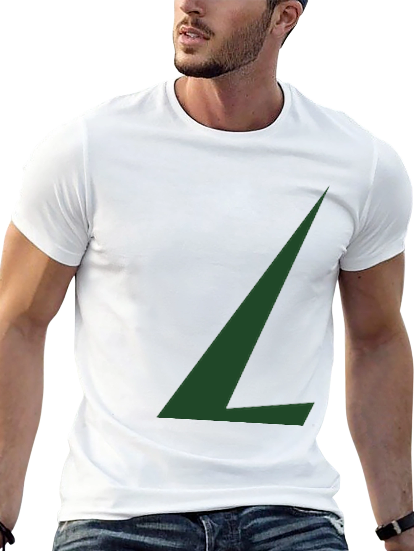 Minimalist Green L Graphic Black T-Shirt