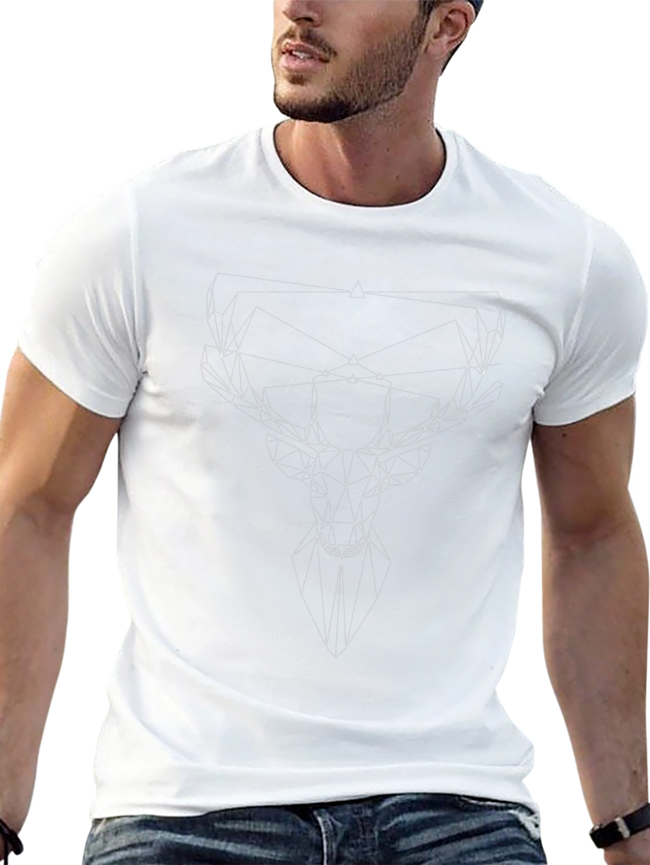 Geometric Deer Head Black T-Shirt