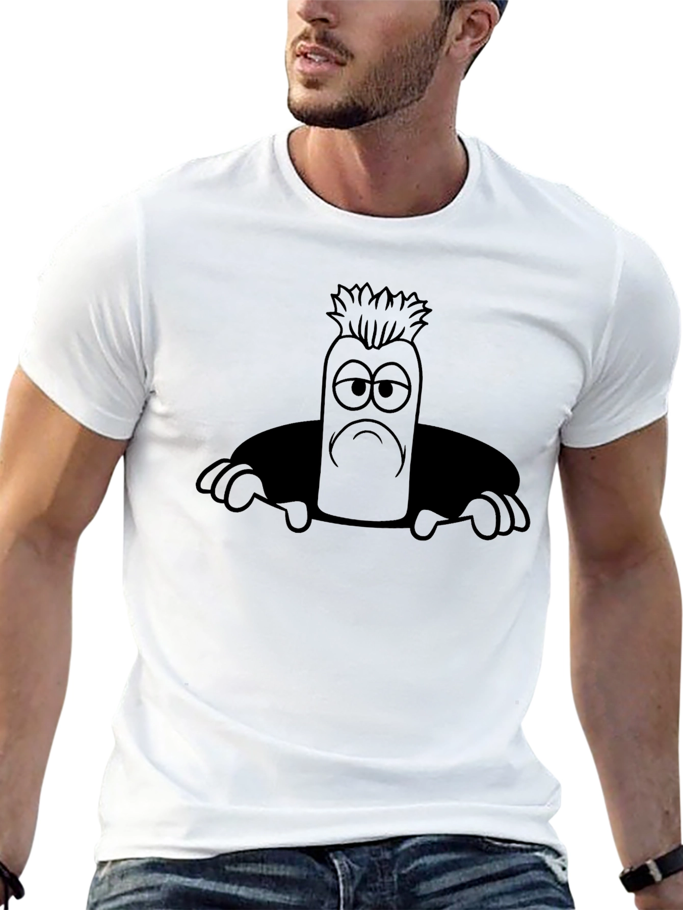 Sad Cartoon Character Unisex Black T-Shirt