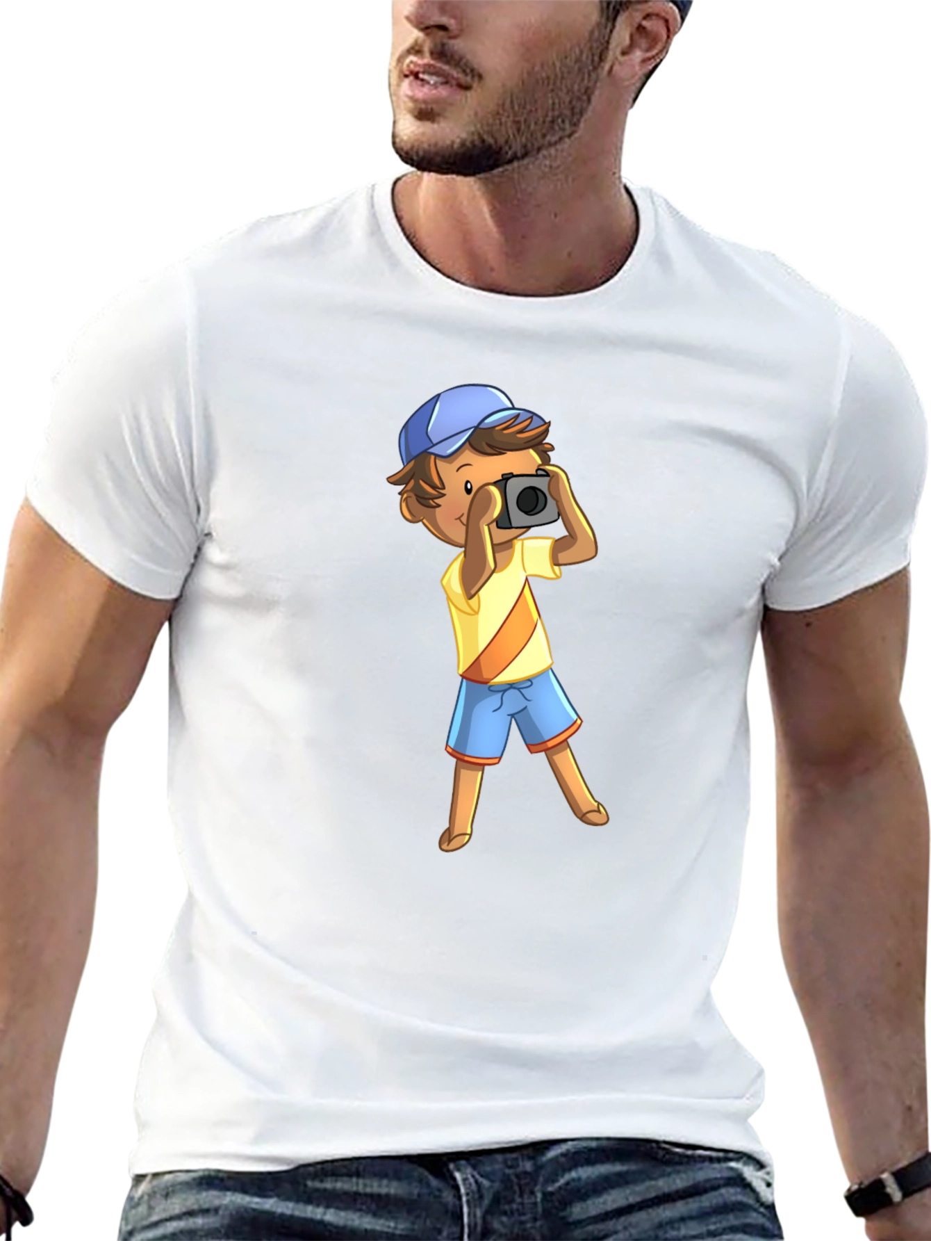 Cartoon Photographer Graphic T-Shirt - Black
