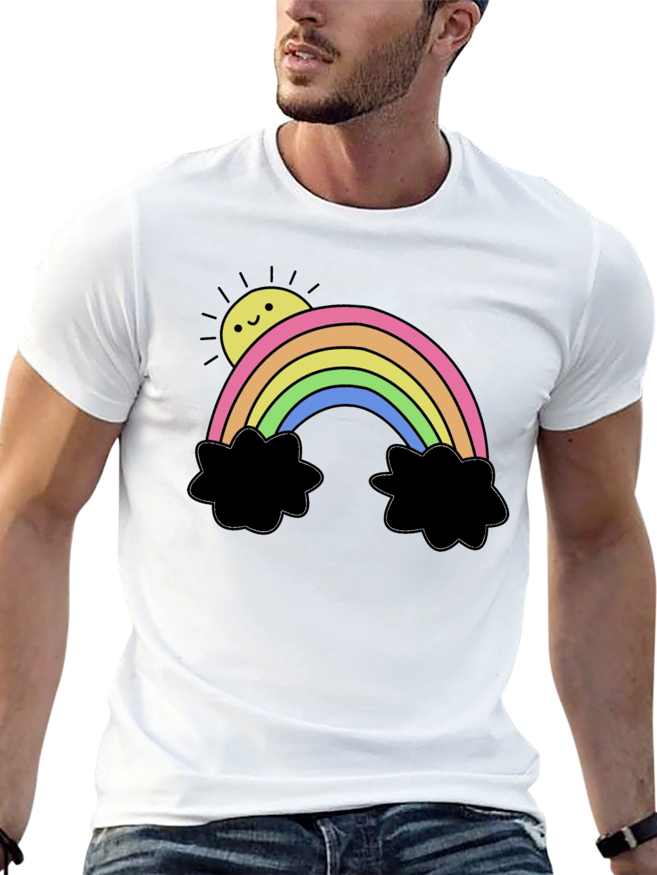 Rainbow Sun Graphic Black T-Shirt