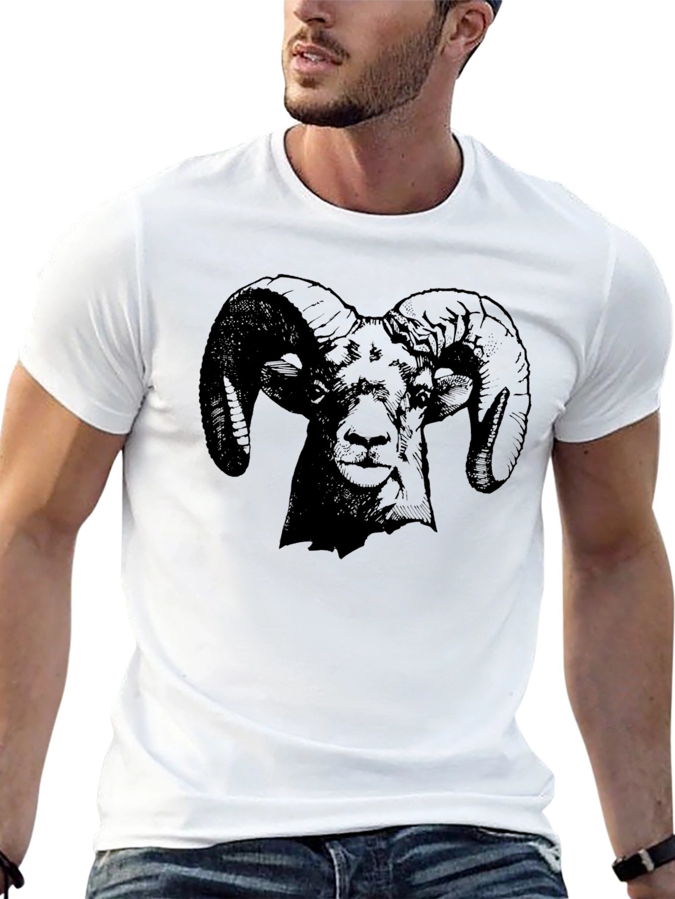 Ram Graphic Print Black T-Shirt