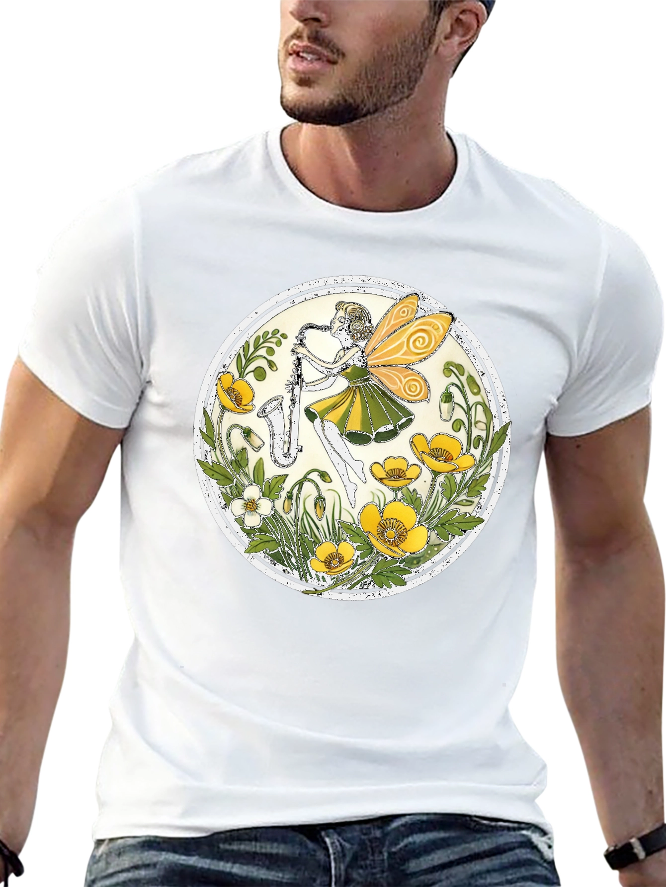 Fairy Saxophone T-Shirt - Floral Design