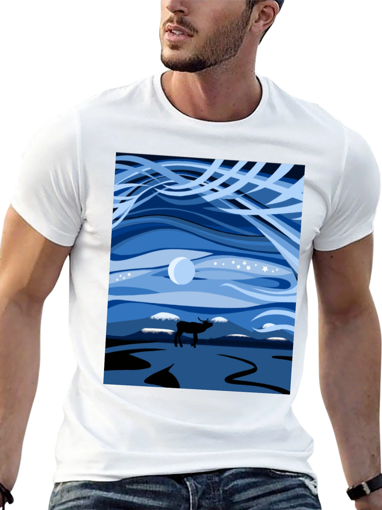 Night Sky Elk Graphic Tee - Stylish Unisex Design