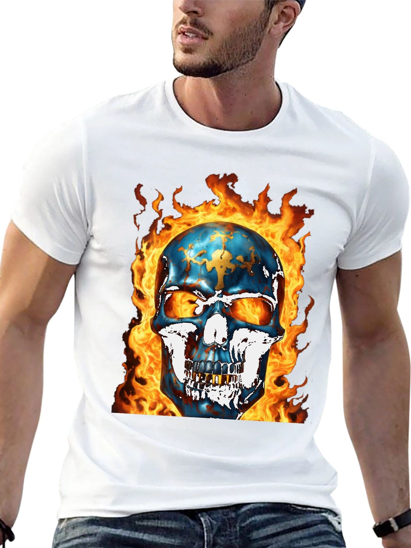 Fiery Skull Graphic Tee - Bold & Edgy Design
