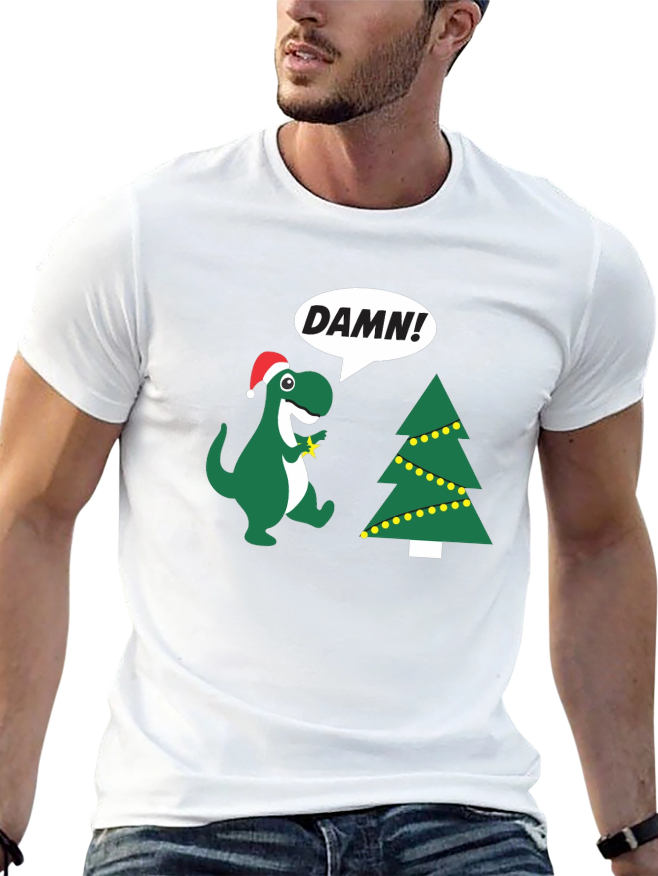 Festive Dinosaur T-Shirt - DAMN! Christmas Tree