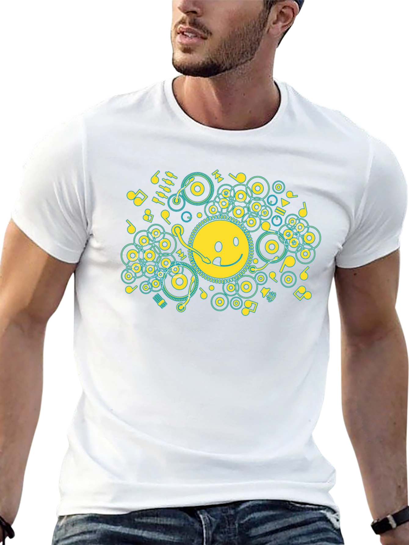 Smiley Face Music Graphic T-Shirt