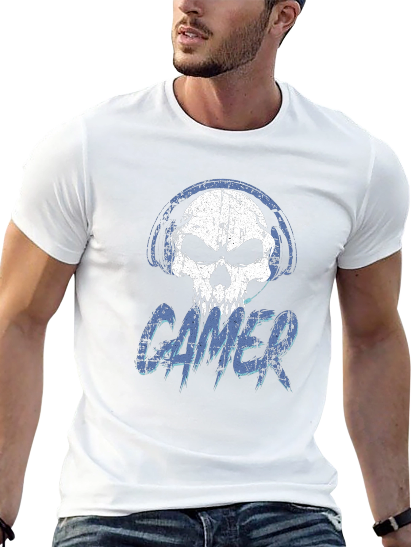 Skull Gamer Graphic Print Tee