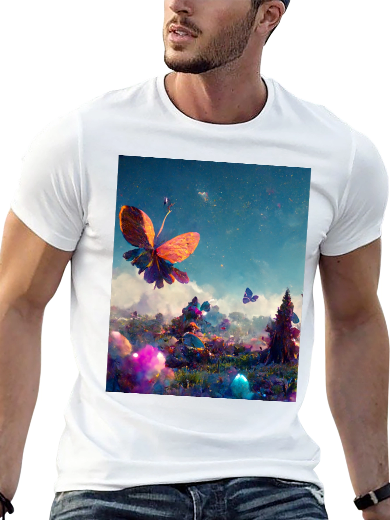 Butterfly Fantasy Graphic Tee - Black Cotton Blend