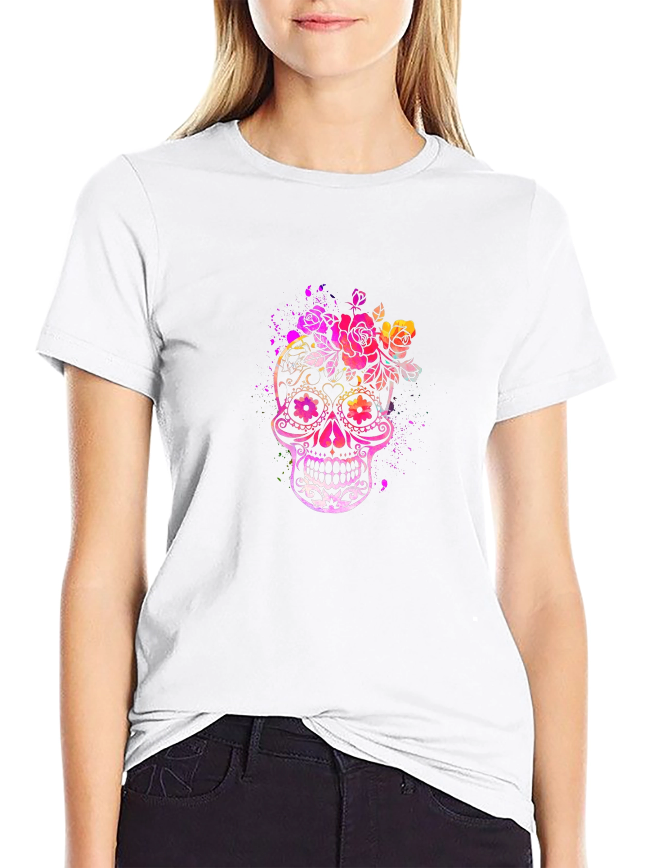 Floral Skull Graphic Tee - Mens Black T-Shirt