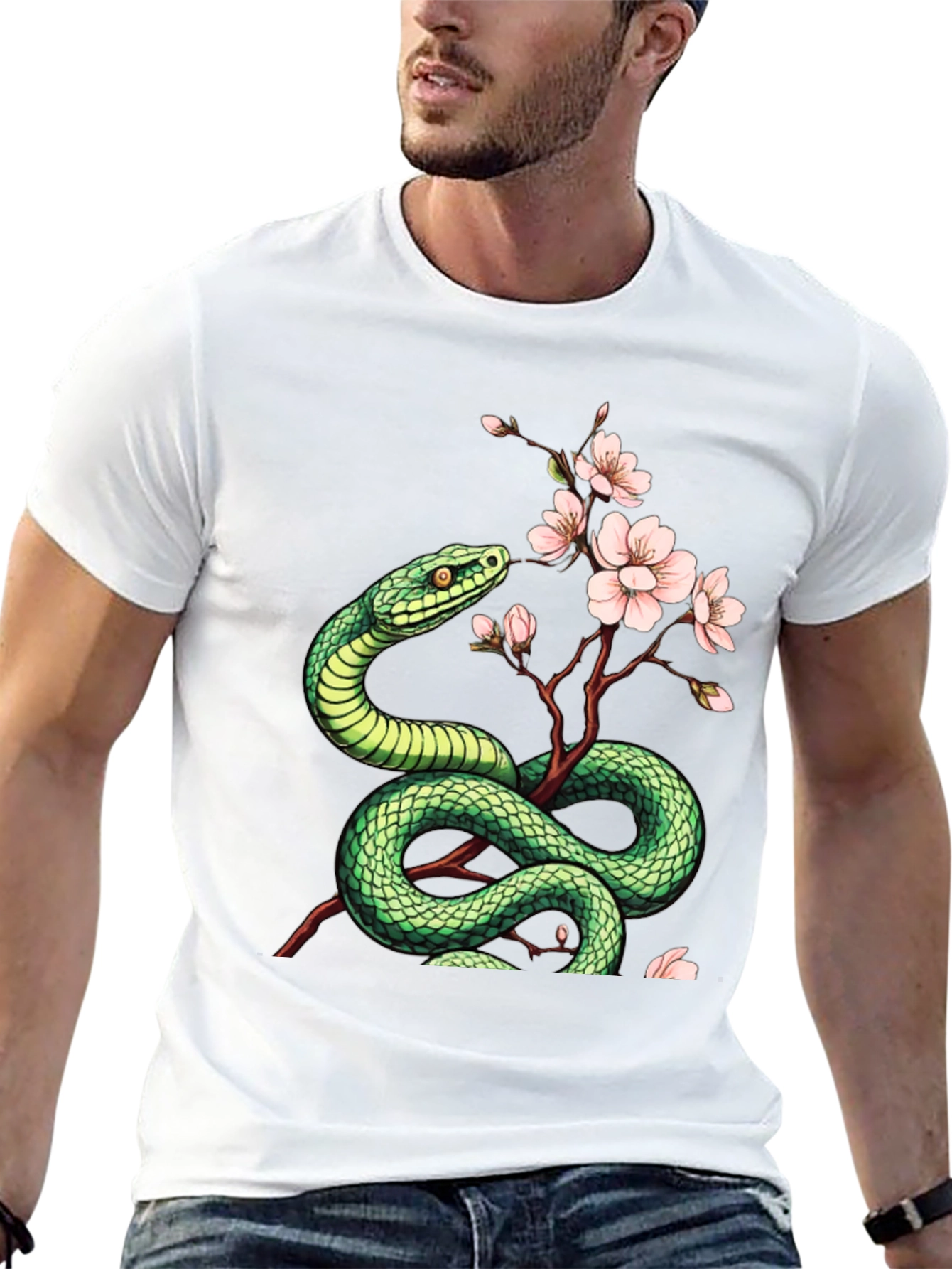 Snake & Blossom Graphic Tee - Artistic Design