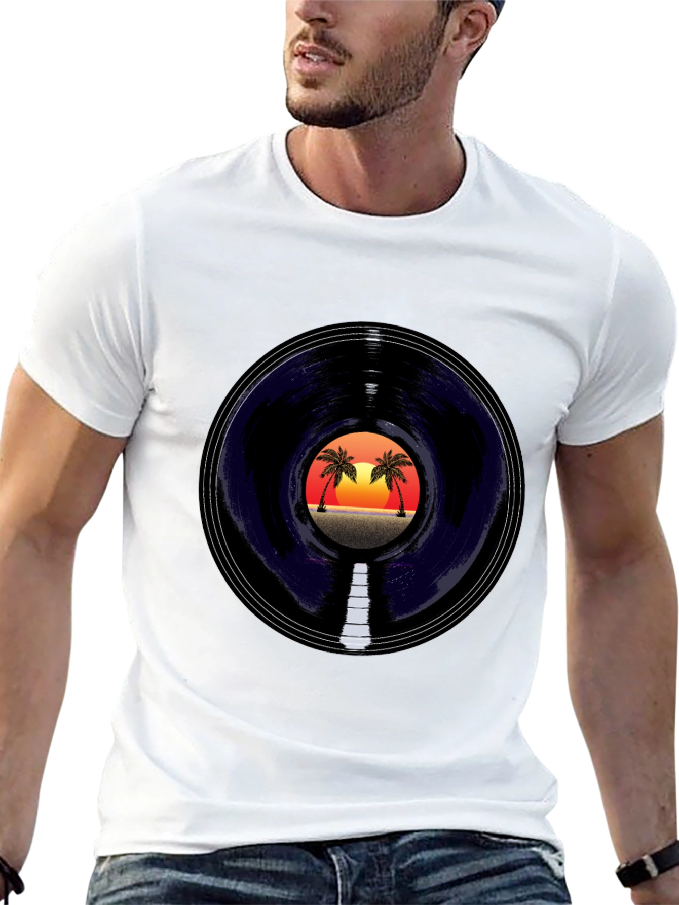 Sunset Vinyl Graphic Tee - Tropical Vibes