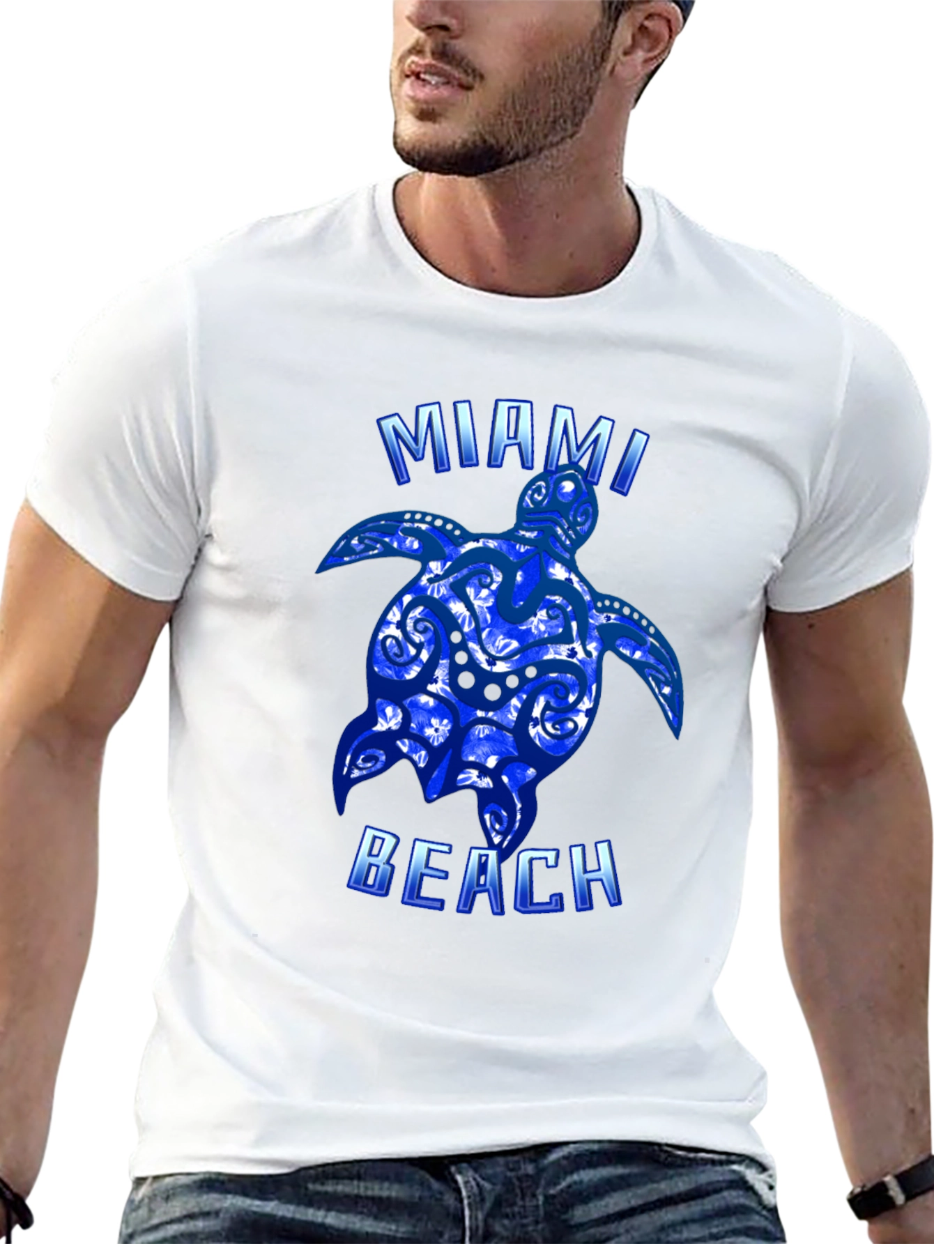 Miami Beach Turtle Graphic T-Shirt
