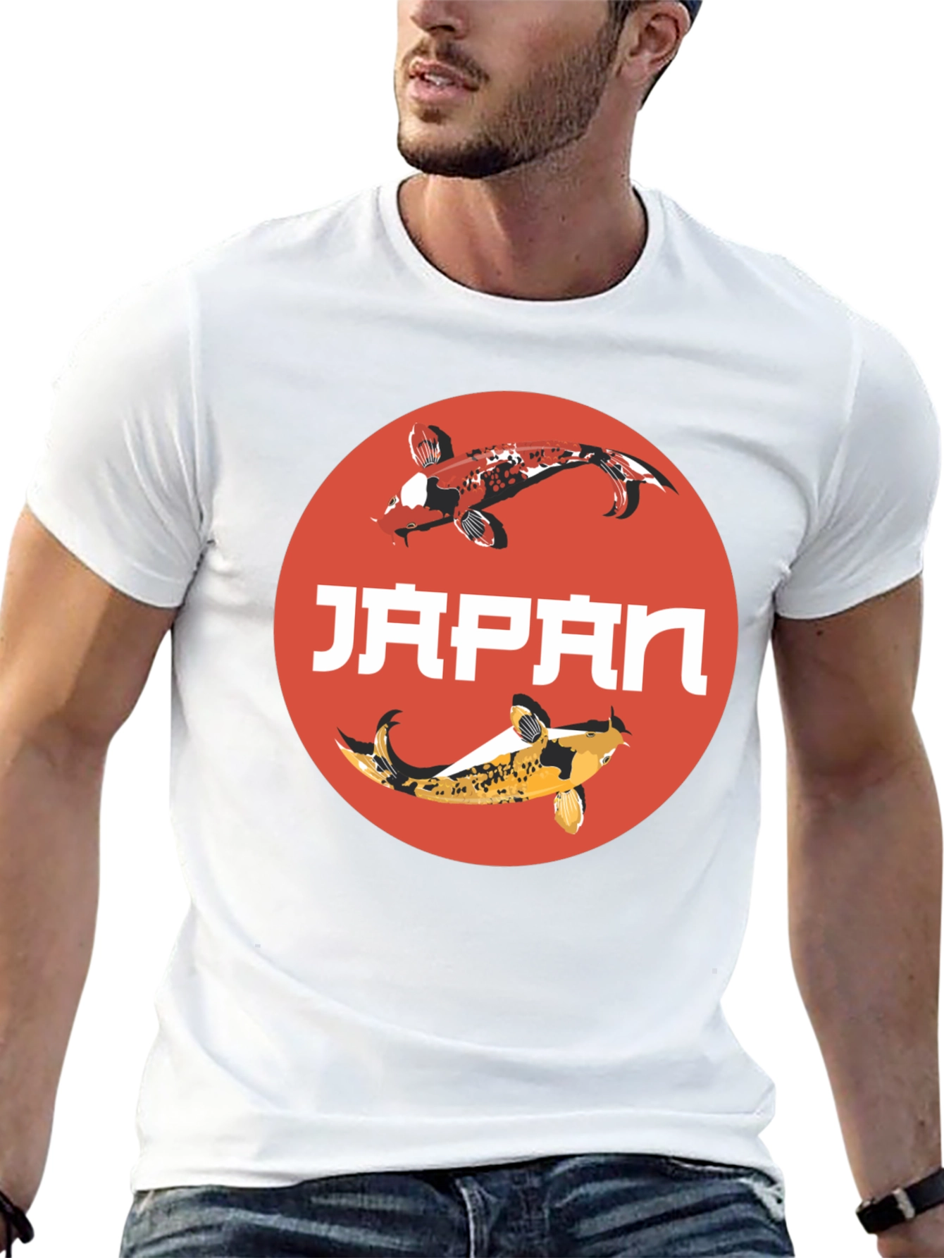 Japan Koi Fish Graphic T-Shirt - Black
